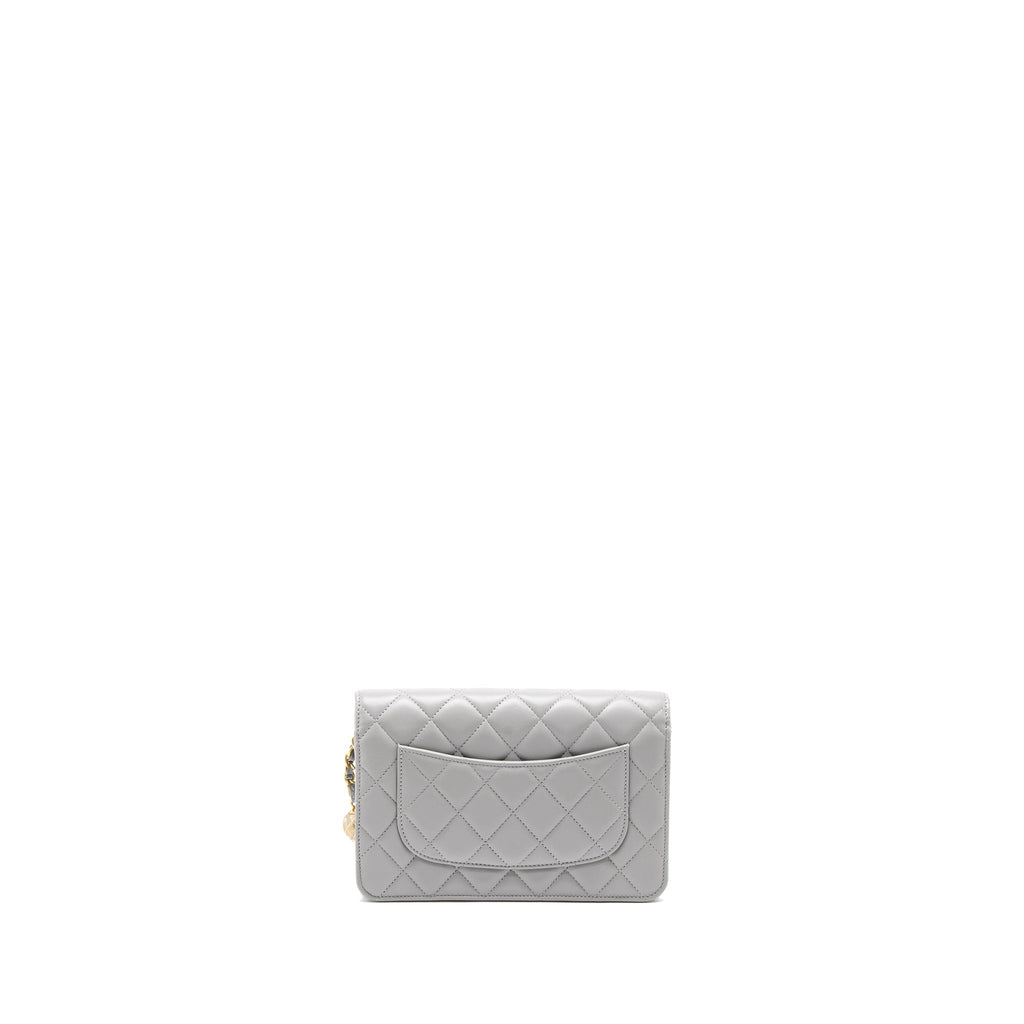 Chanel Pearl Crush Wallet on Chain Lambskin Light Grey Brushed  (Microchip)
