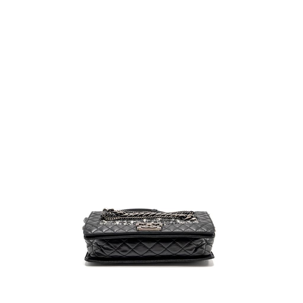 Chanel Multi Chain Boy Bag Calfskin/Tweed Black