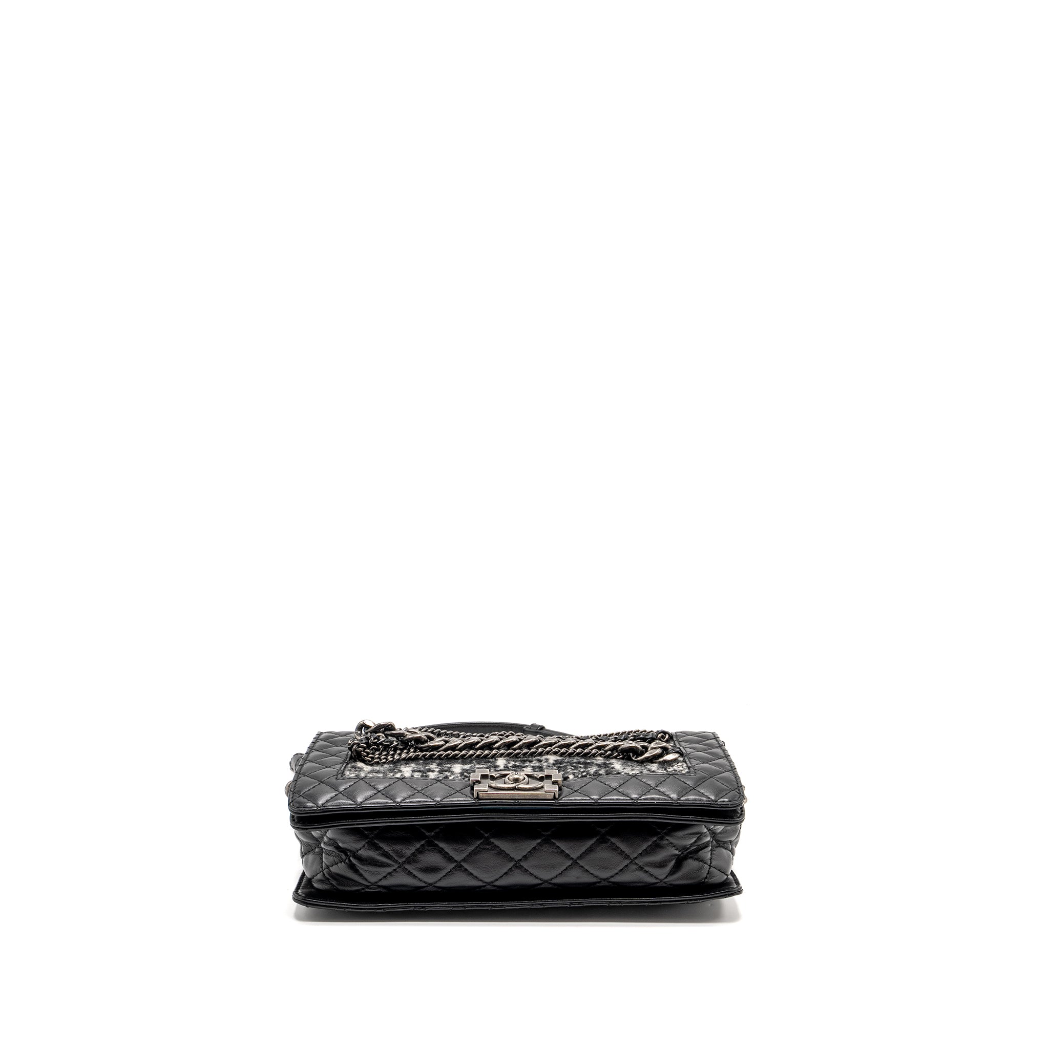 Chanel Multi Chain Boy Bag Calfskin/Tweed Black