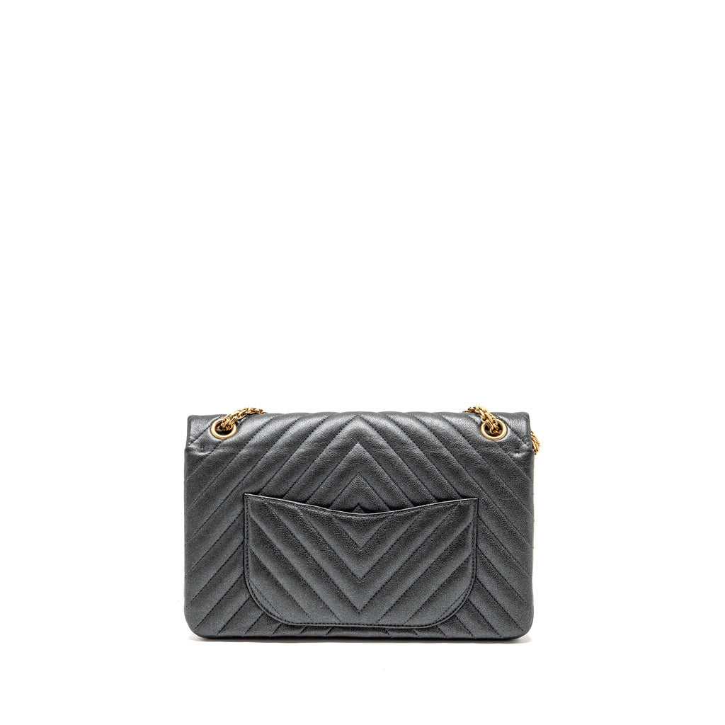 Chanel Large 2.55 226 Reissue Double Flap Bag Chevron Metallic Calfskin Charcoal