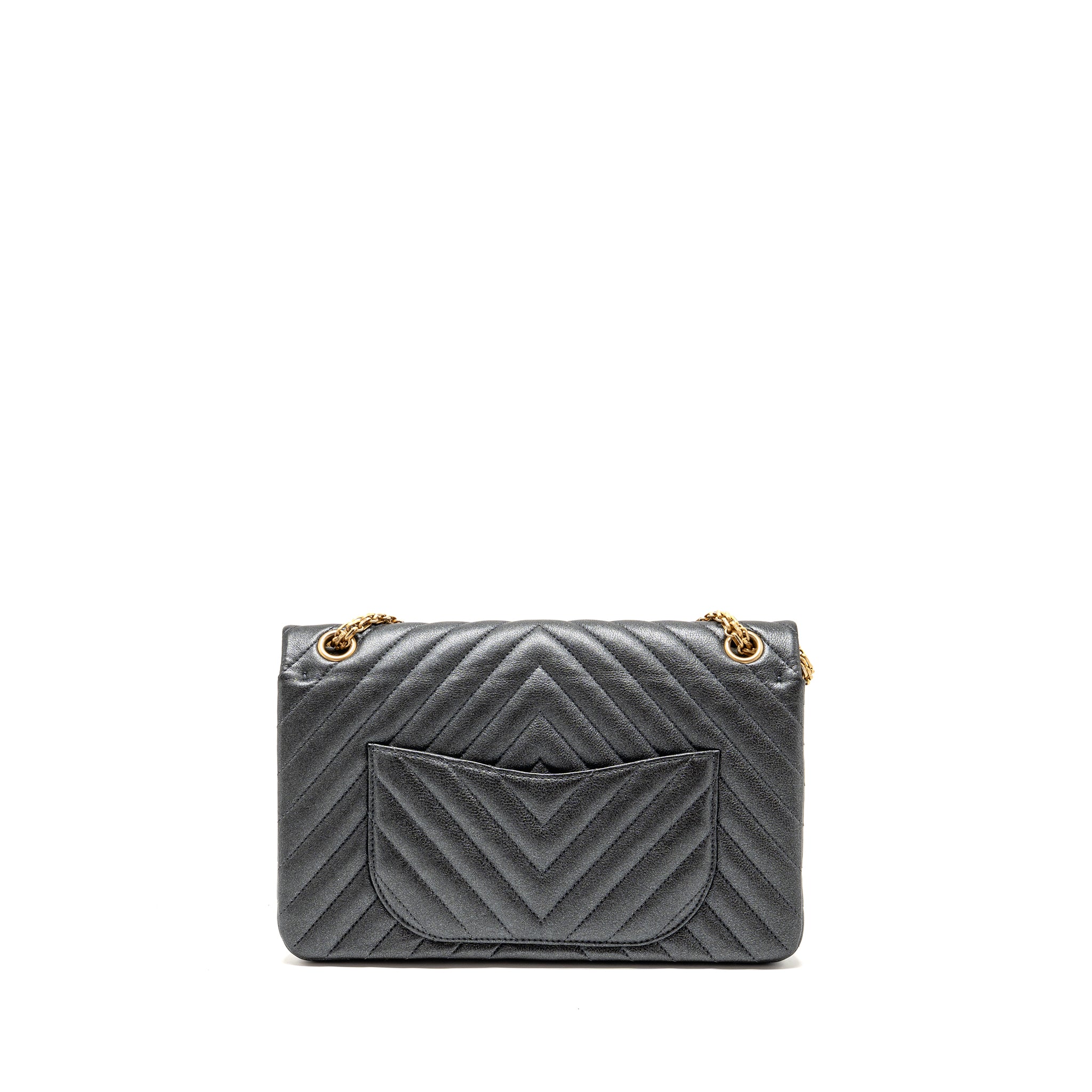 Chanel Large 2.55 226 Reissue Double Flap Bag Chevron Metallic Calfskin Charcoal