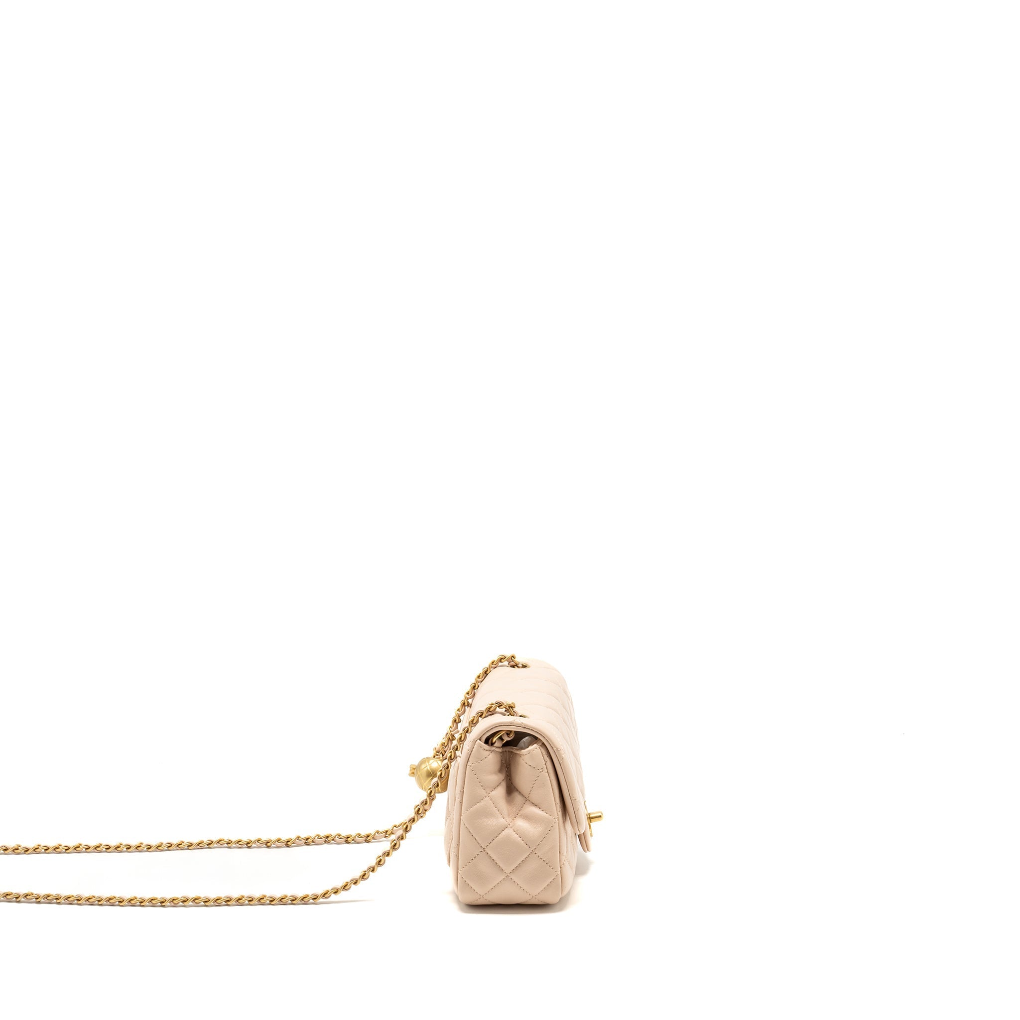 Chanel Pearl Crush Mini Square Flap Bag Lambskin Light Beige  (Microchip)
