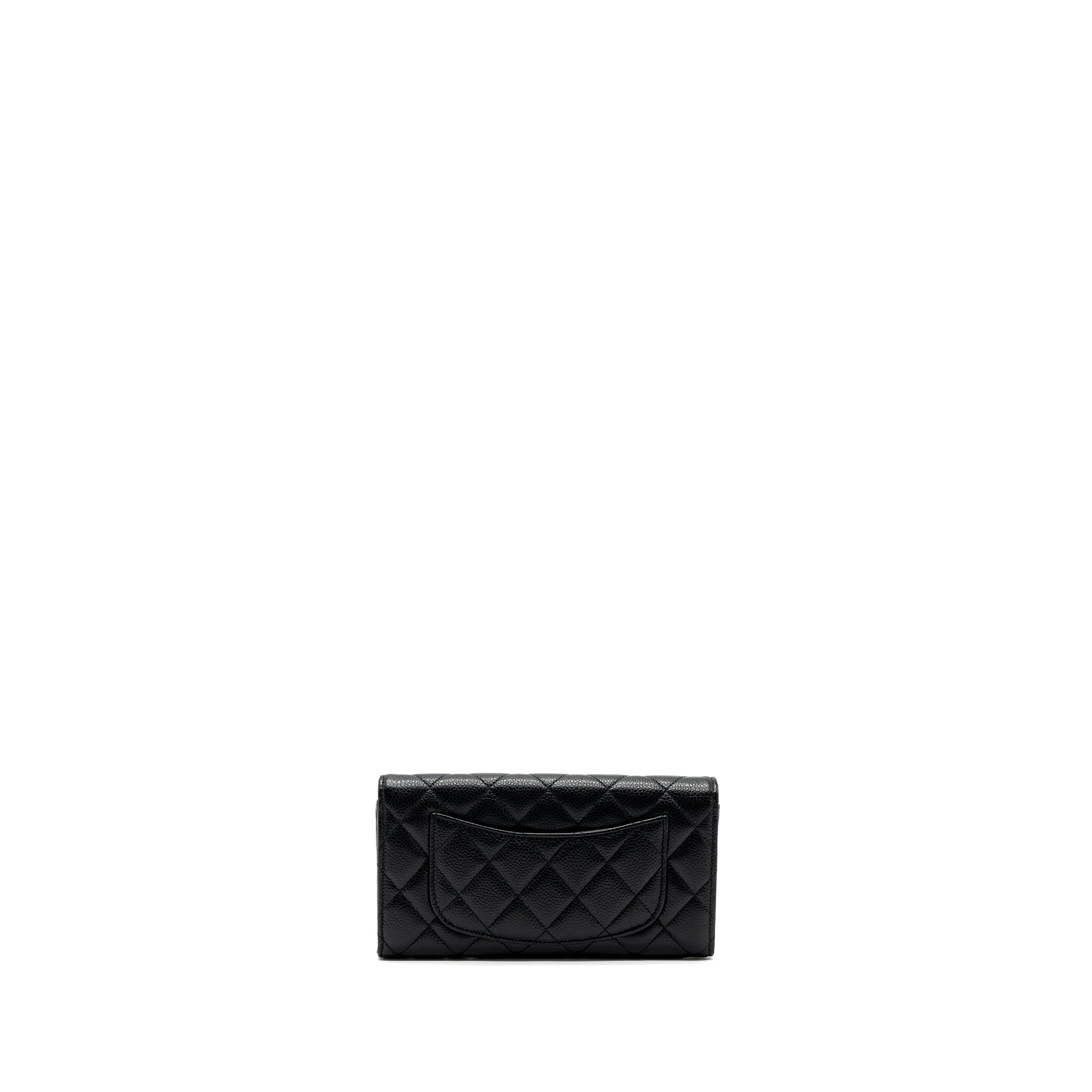 Chanel classic long flap wallet caviar black