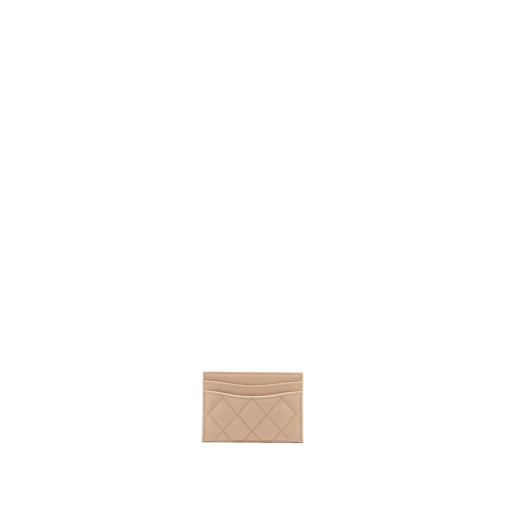 Chanel classic card holder caviar light beige L