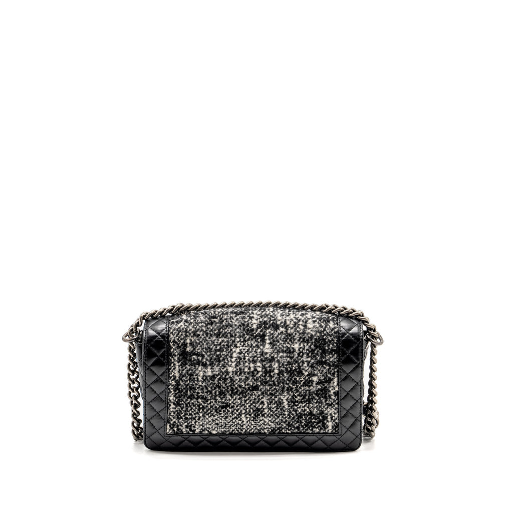 Chanel Multi Chain Boy Bag Calfskin/Tweed Black