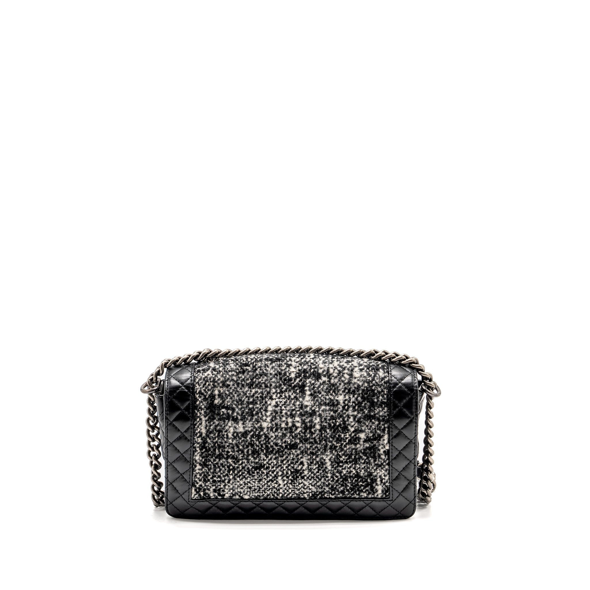 Chanel Multi Chain Boy Bag Calfskin/Tweed Black