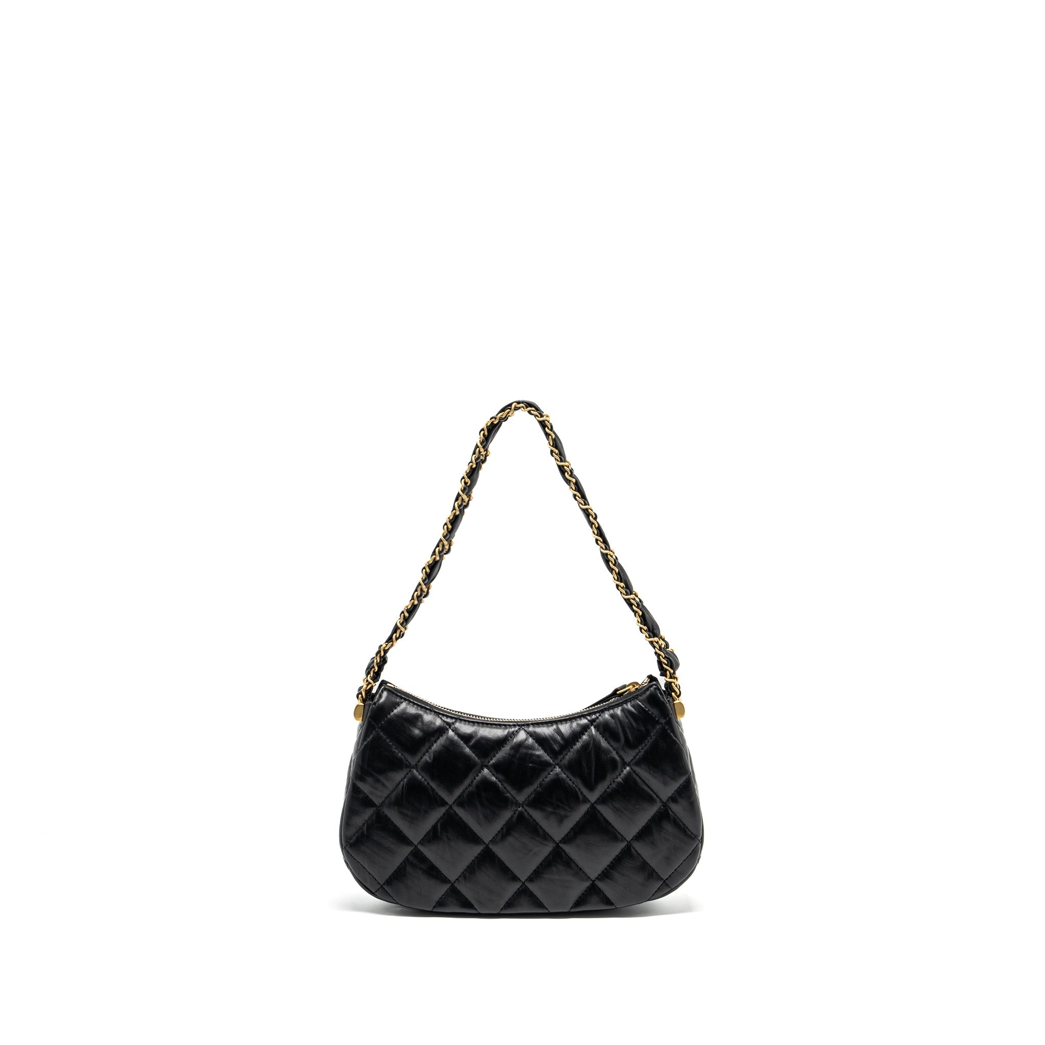 Chanel 23k 19 Hobo Shoulder Bag Calfskin Black  (microchip)