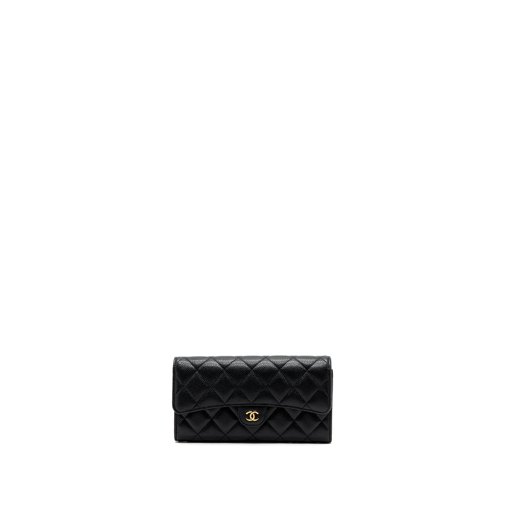 Chanel classic long flap wallet caviar black