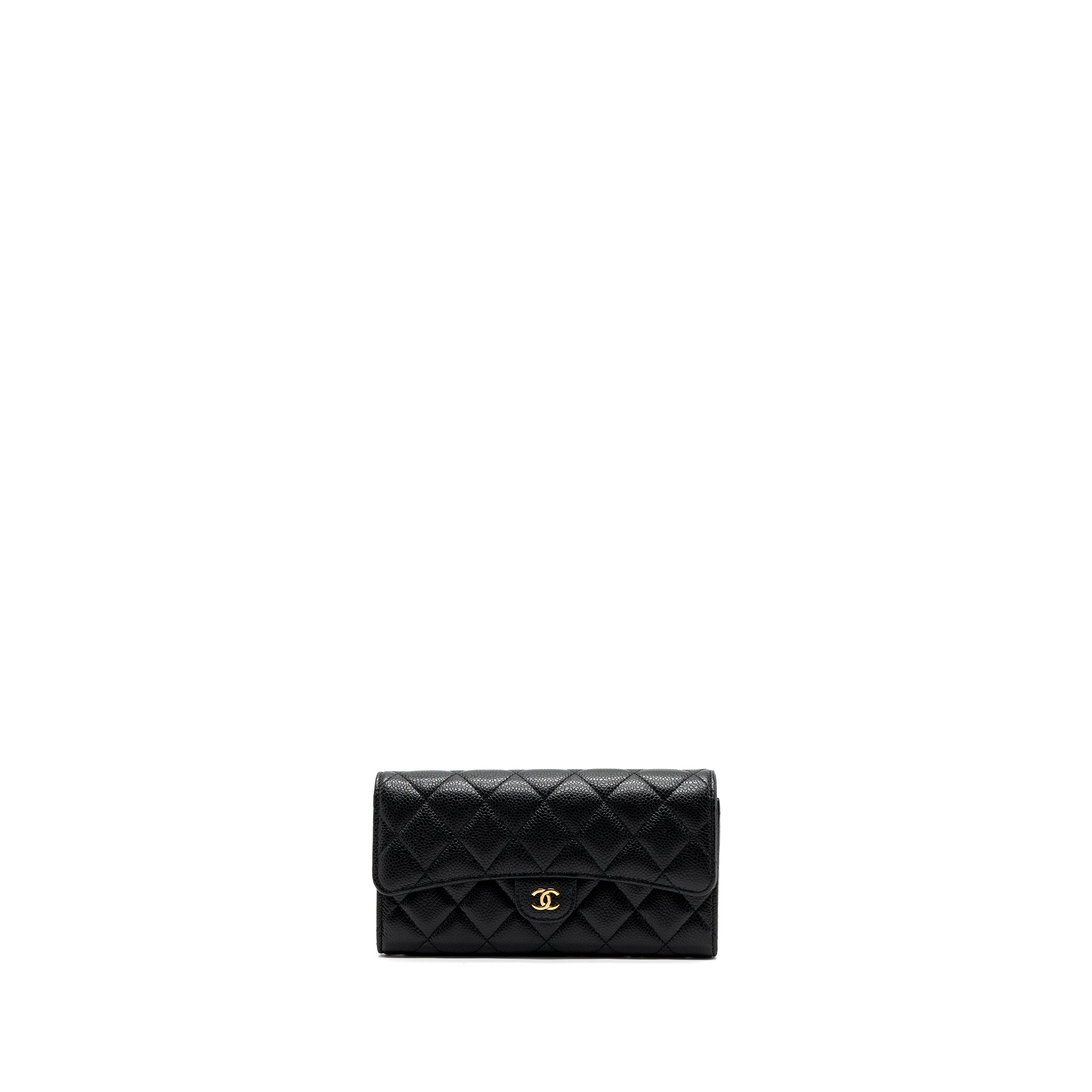 Chanel classic long flap wallet caviar black