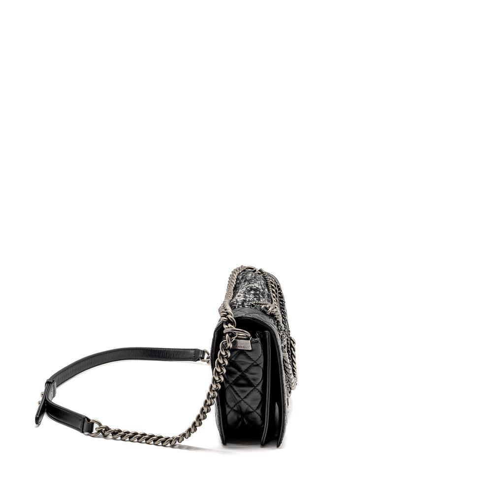 Chanel Multi Chain Boy Bag Calfskin/Tweed Black