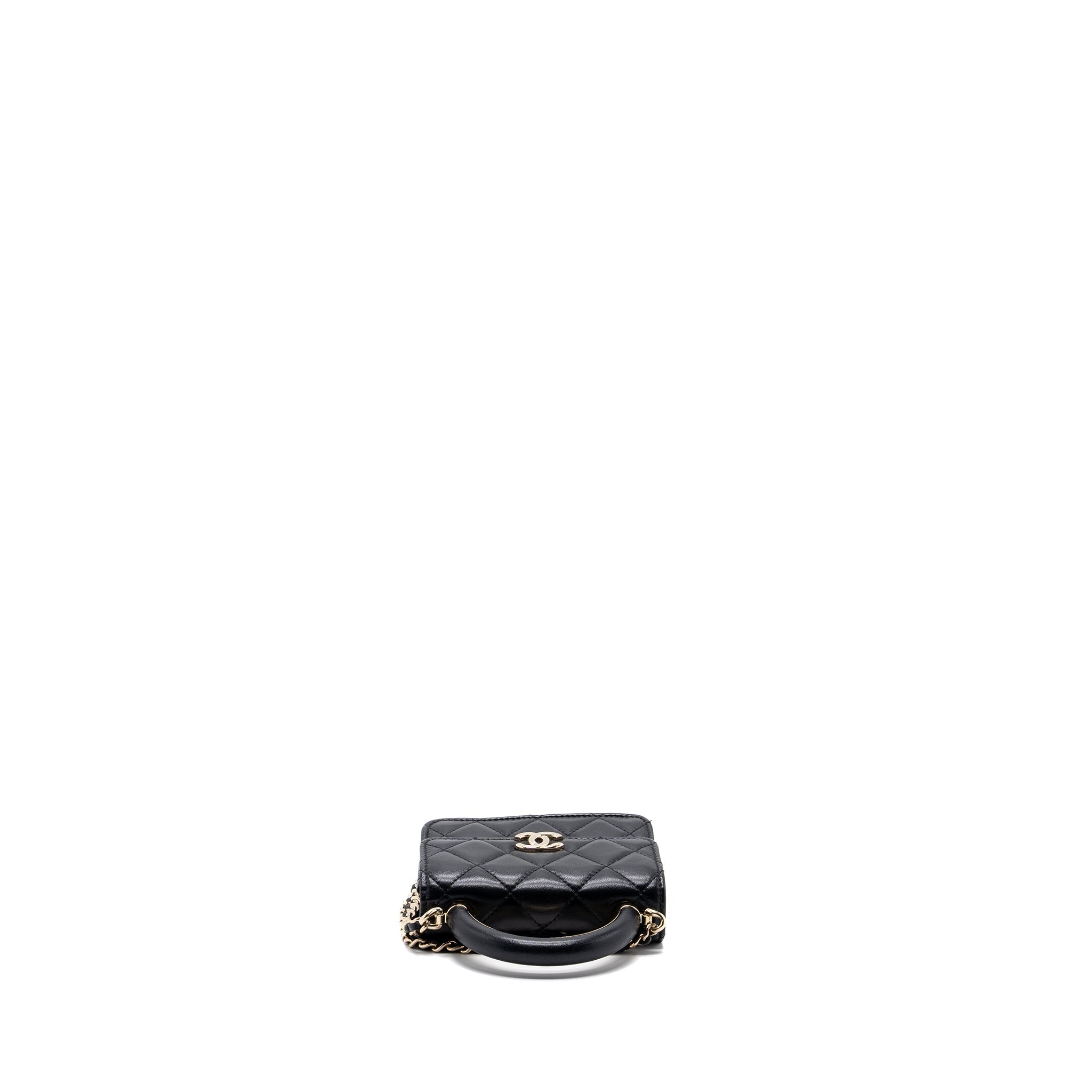 chanel top handle mini flap bag with chain lambskin black L (microchip)