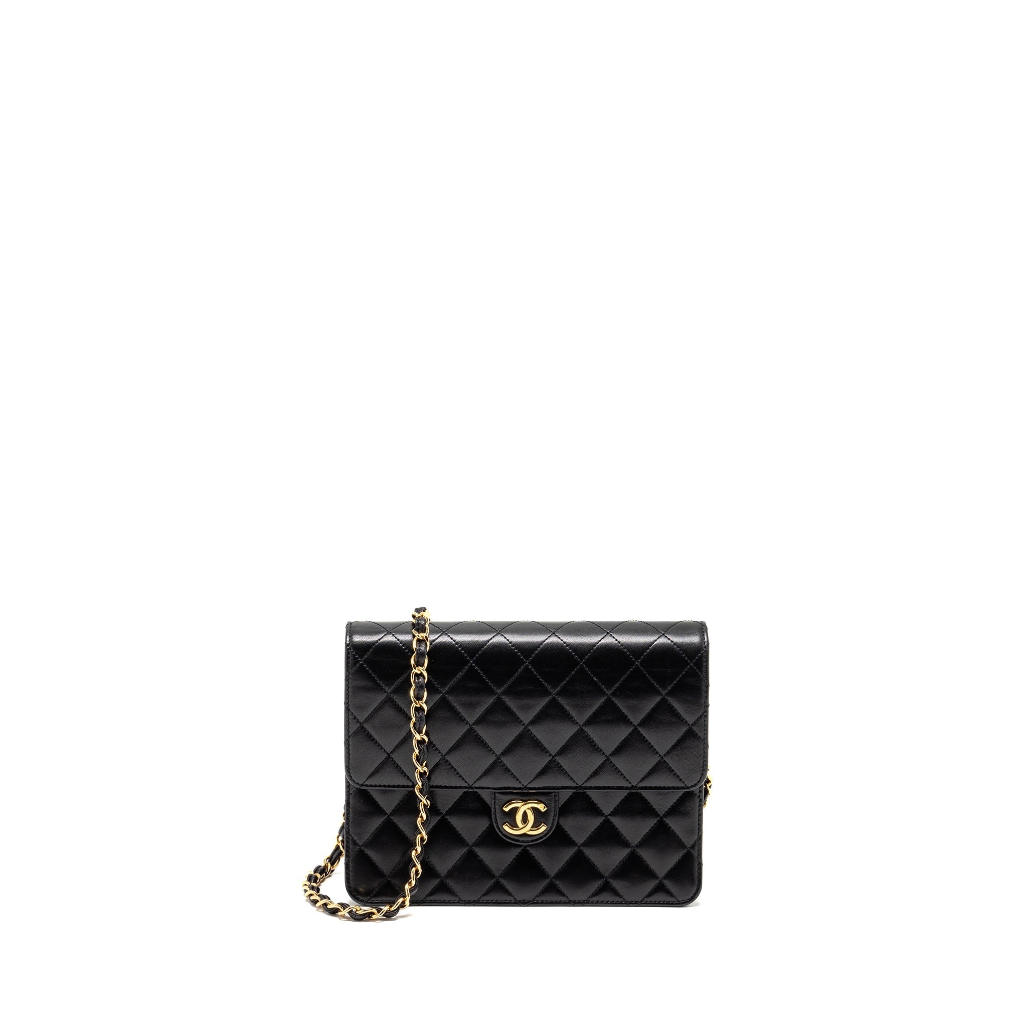 Chanel Vintage Square Flap Chain Bag Lambskin Black