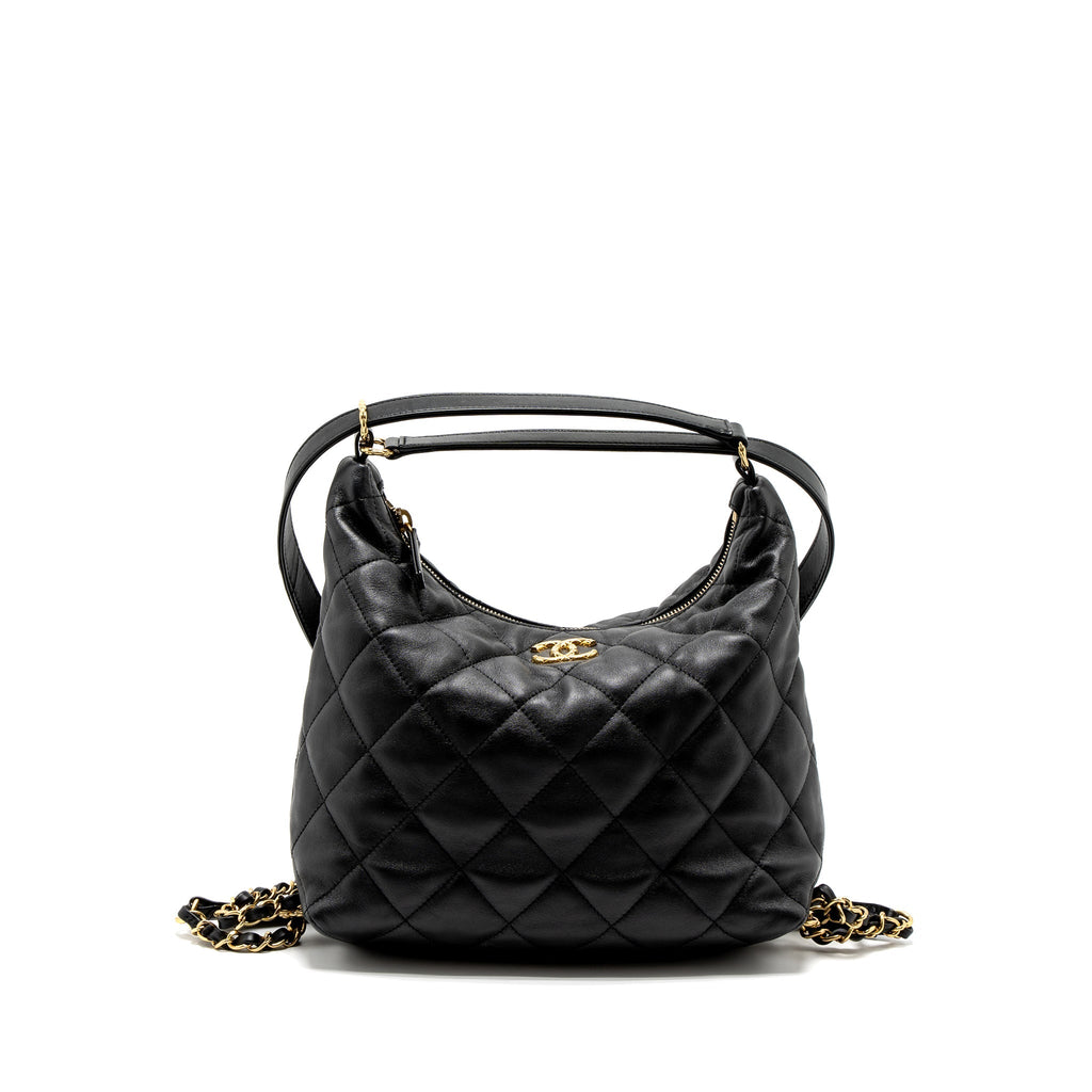 Chanel 22B Hobo Bag Lambskin Black Brushed  (Microchip)