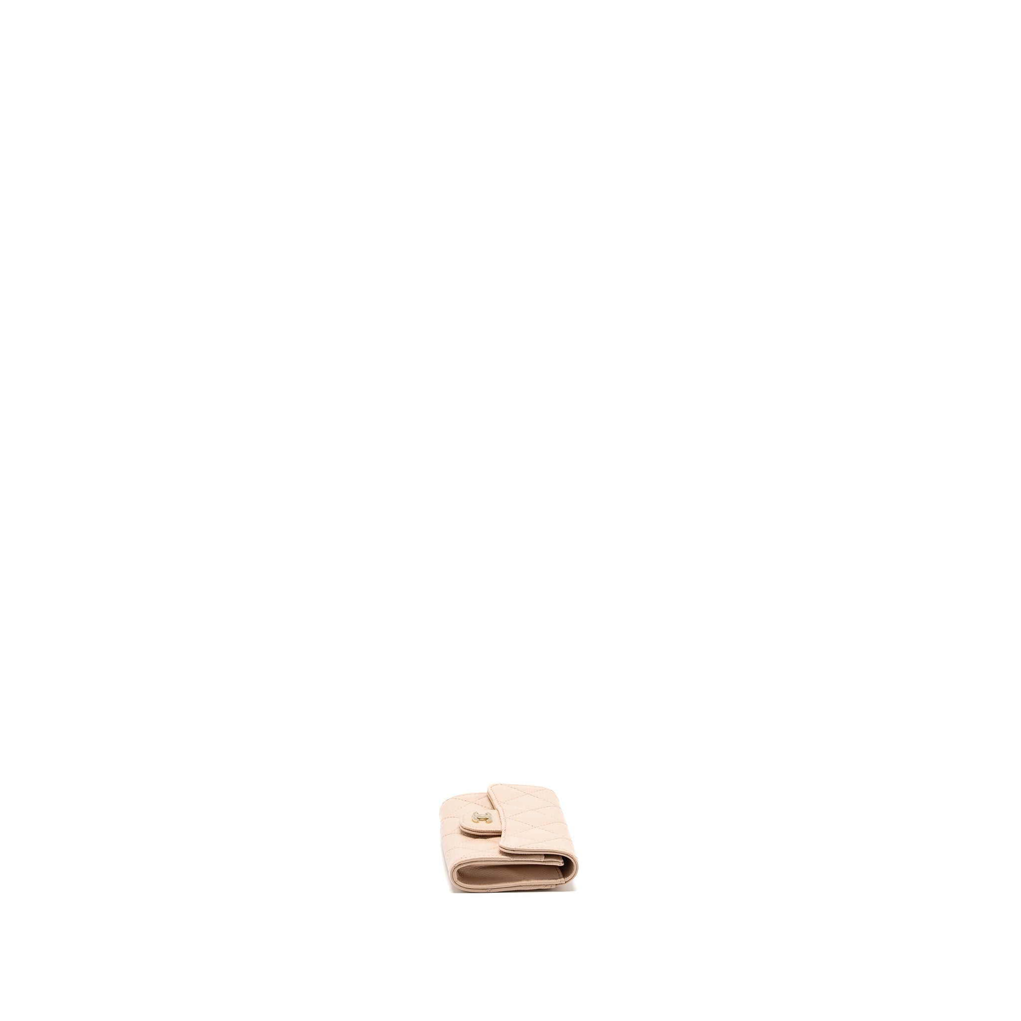 Chanel classic flap card holder caviar light beige L