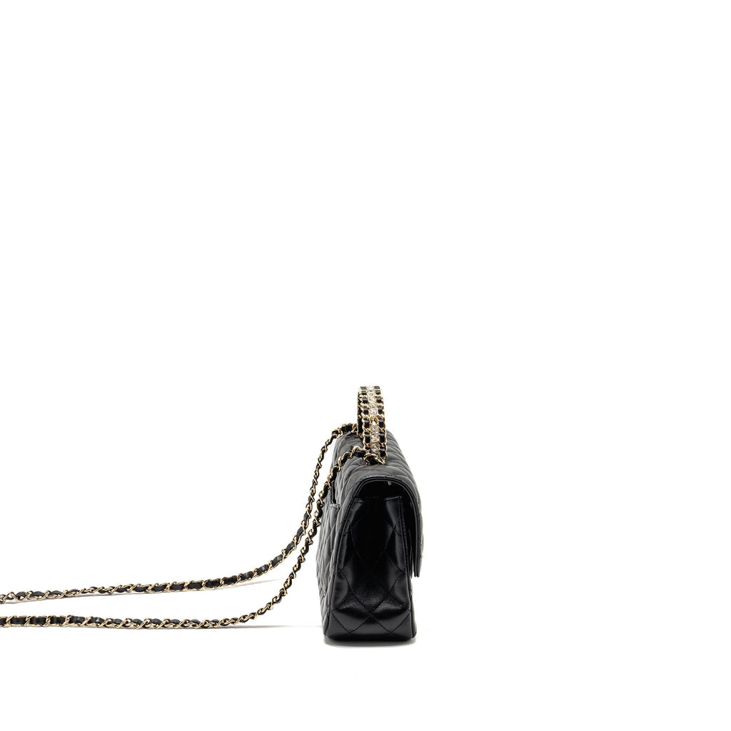Chanel 23a Crystal Top Handle Flap Bag Shiny Lambskin Black L(microchip)