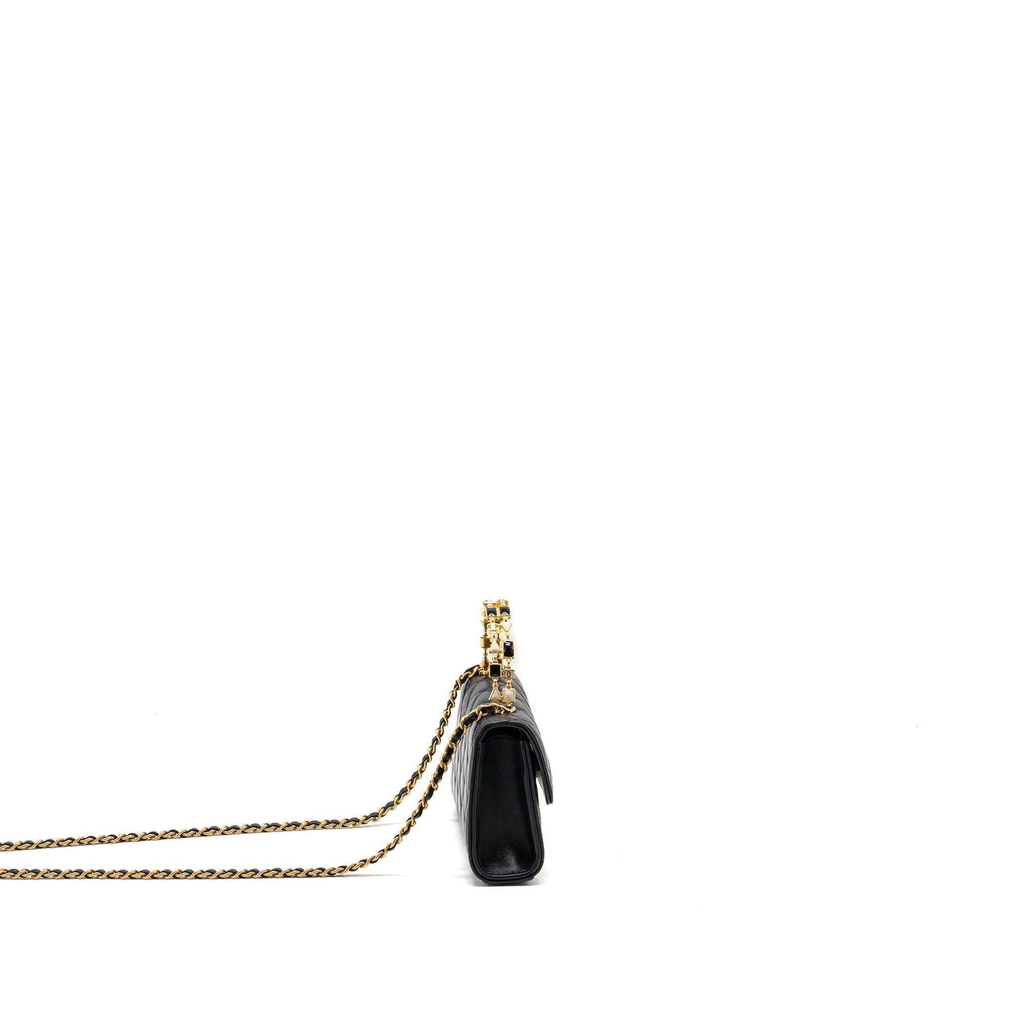 Chanel 22b Enamel Top Handle Flap Bag Lambskin Black  (Microchip)