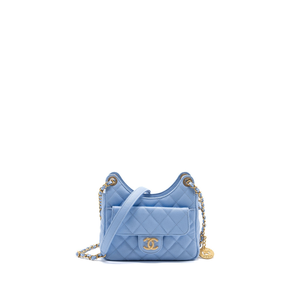 Chanel 23c Small Hobo Bag Caviar Light Blue (Microchip)