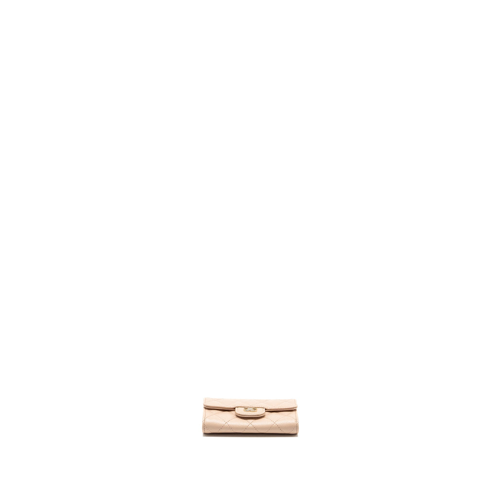 Chanel classic flap card holder caviar light beige L