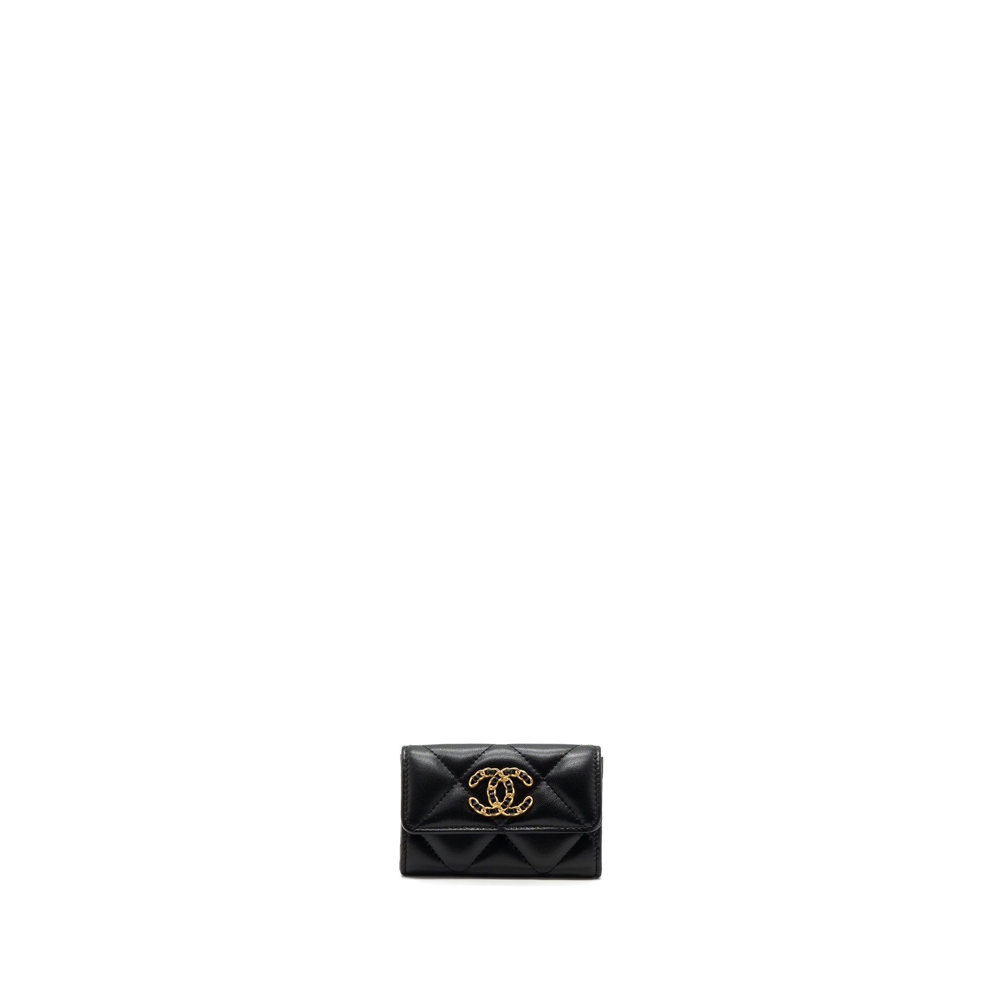 Chanel 19 flap card holder lambskin black  (microchip)