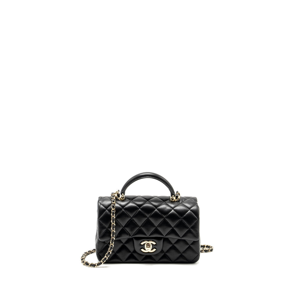 CHANEL Top Handle Mini Rectangular Flap Bag Lambskin Black L (microchip)