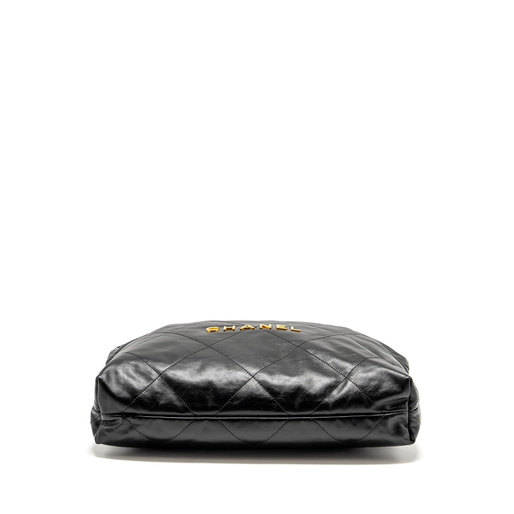 CHANEL Medium 22 Bag Gold Letter Shiny Calfskin Black  (Microchip)