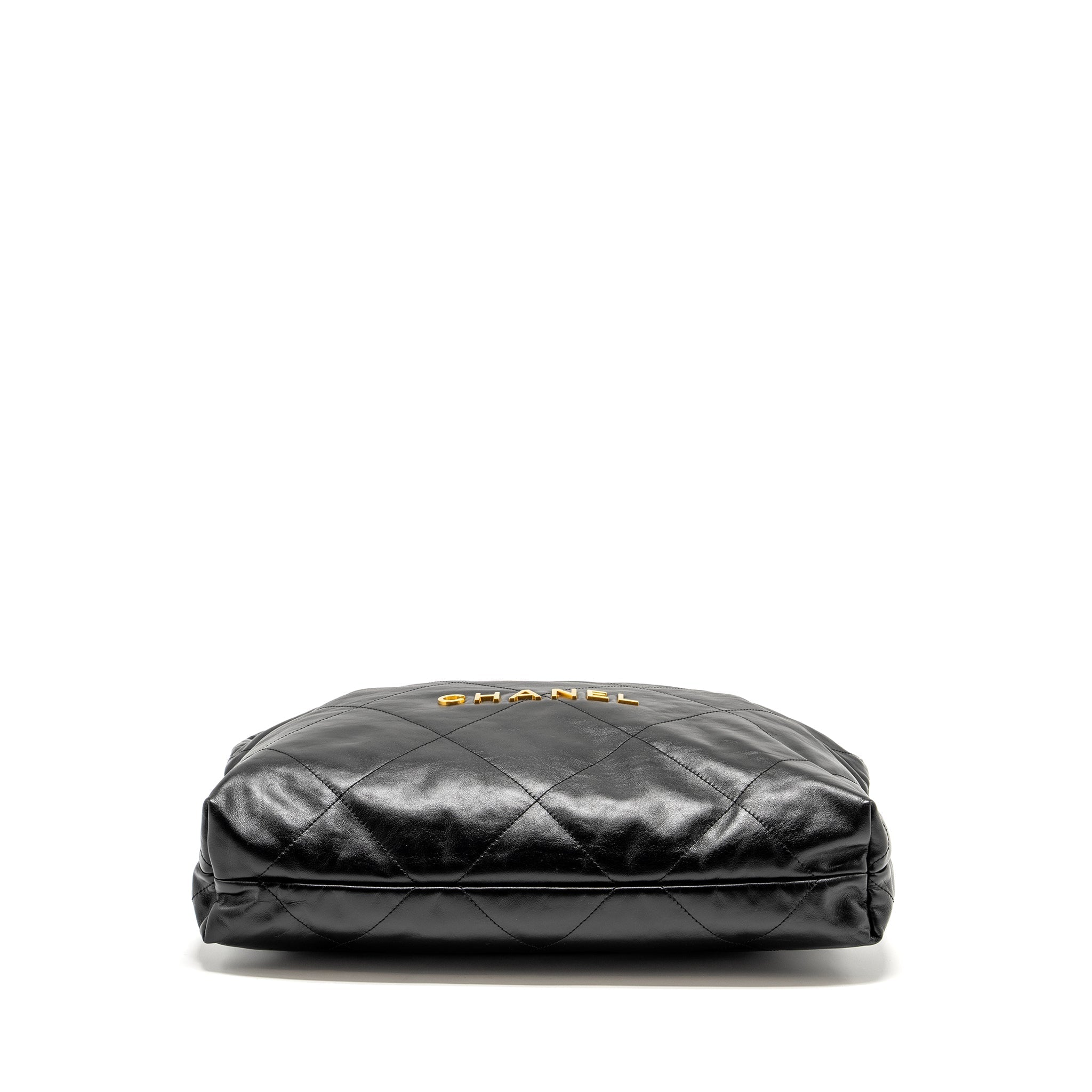 CHANEL Medium 22 Bag Gold Letter Shiny Calfskin Black  (Microchip)