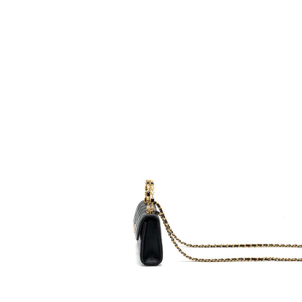 Chanel 22b Enamel Top Handle Flap Bag Lambskin Black  (Microchip)