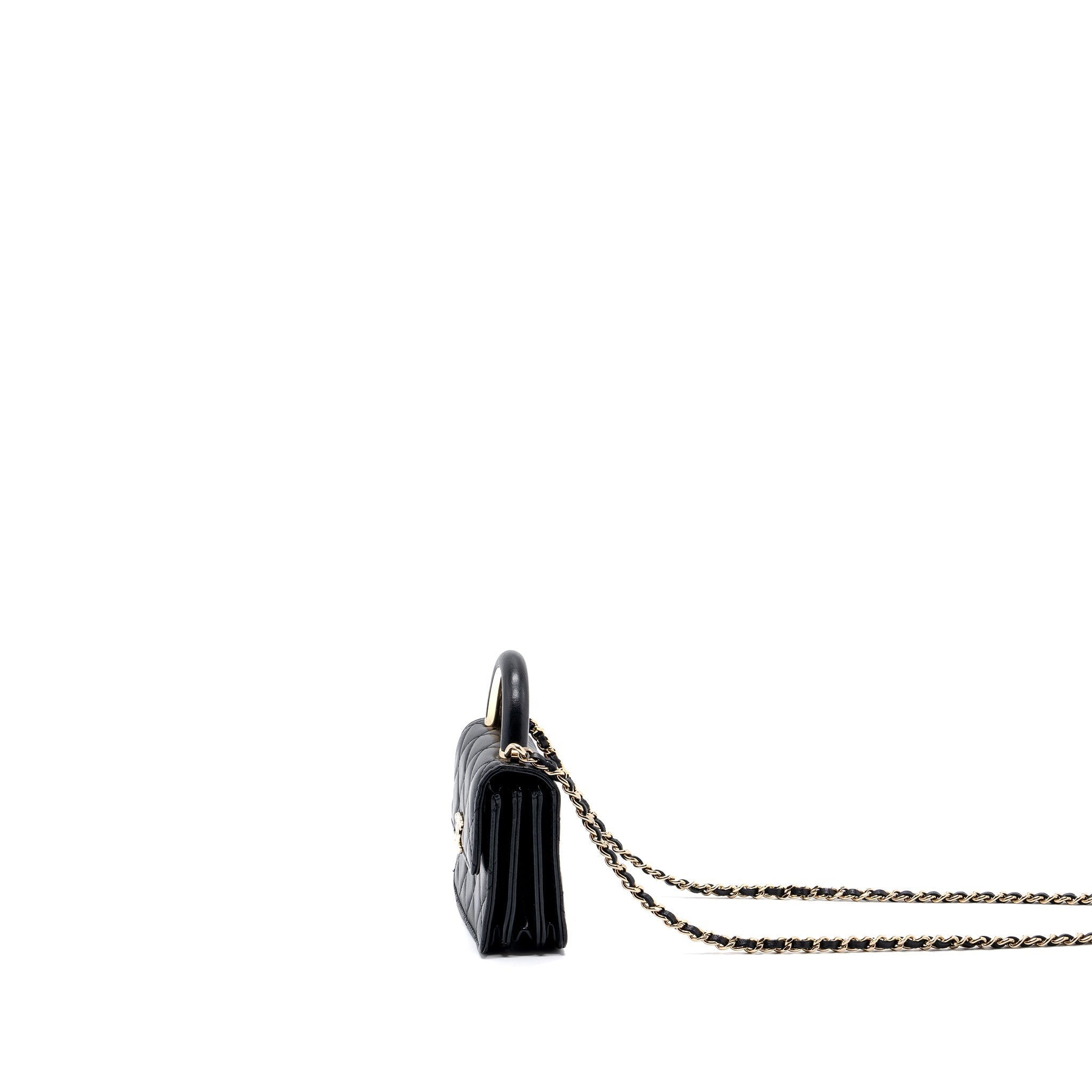 chanel top handle mini flap bag with chain lambskin black L (microchip)