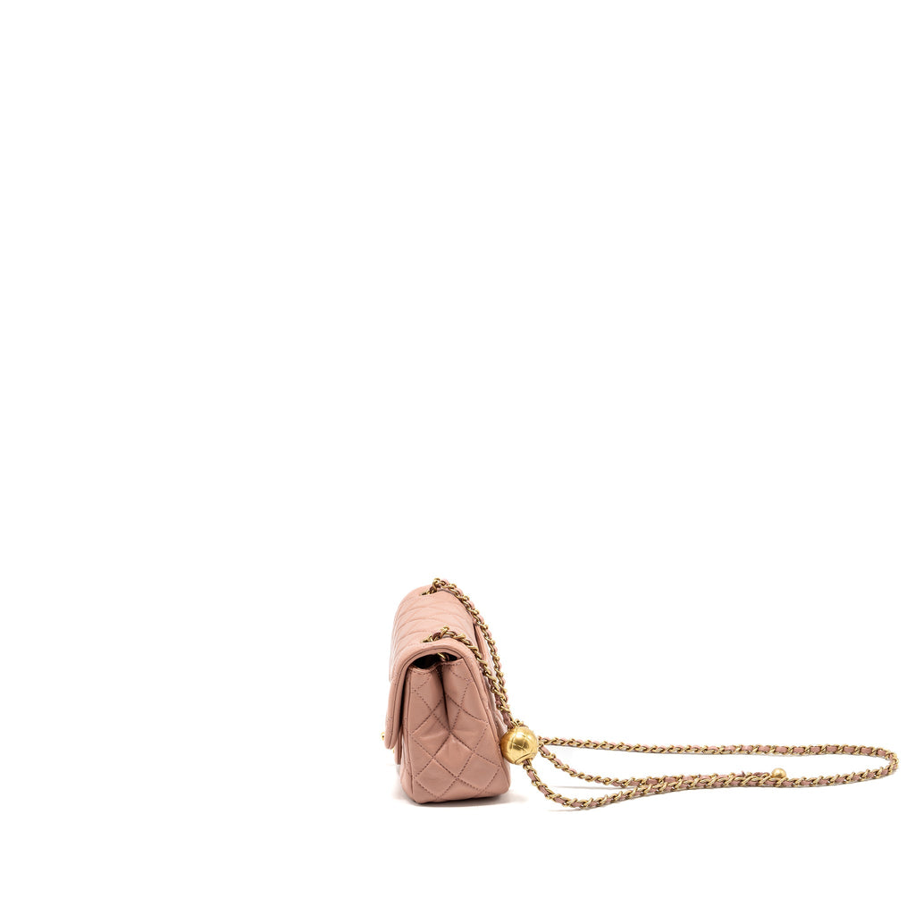 Chanel Pearl Crush Mini Square Flap Bag Lambskin Pink  (microchip)