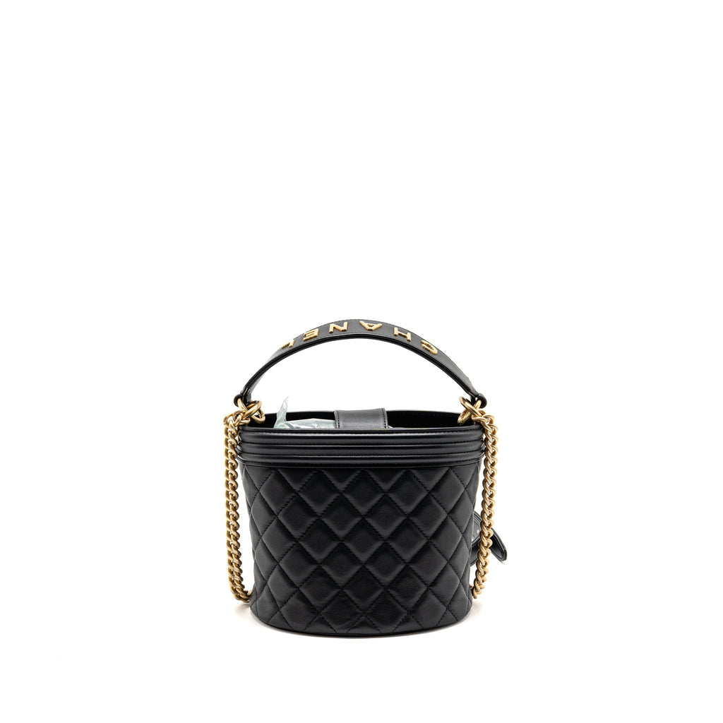 Chanel Top Handle Boy Bucket Bag Lambskin Black