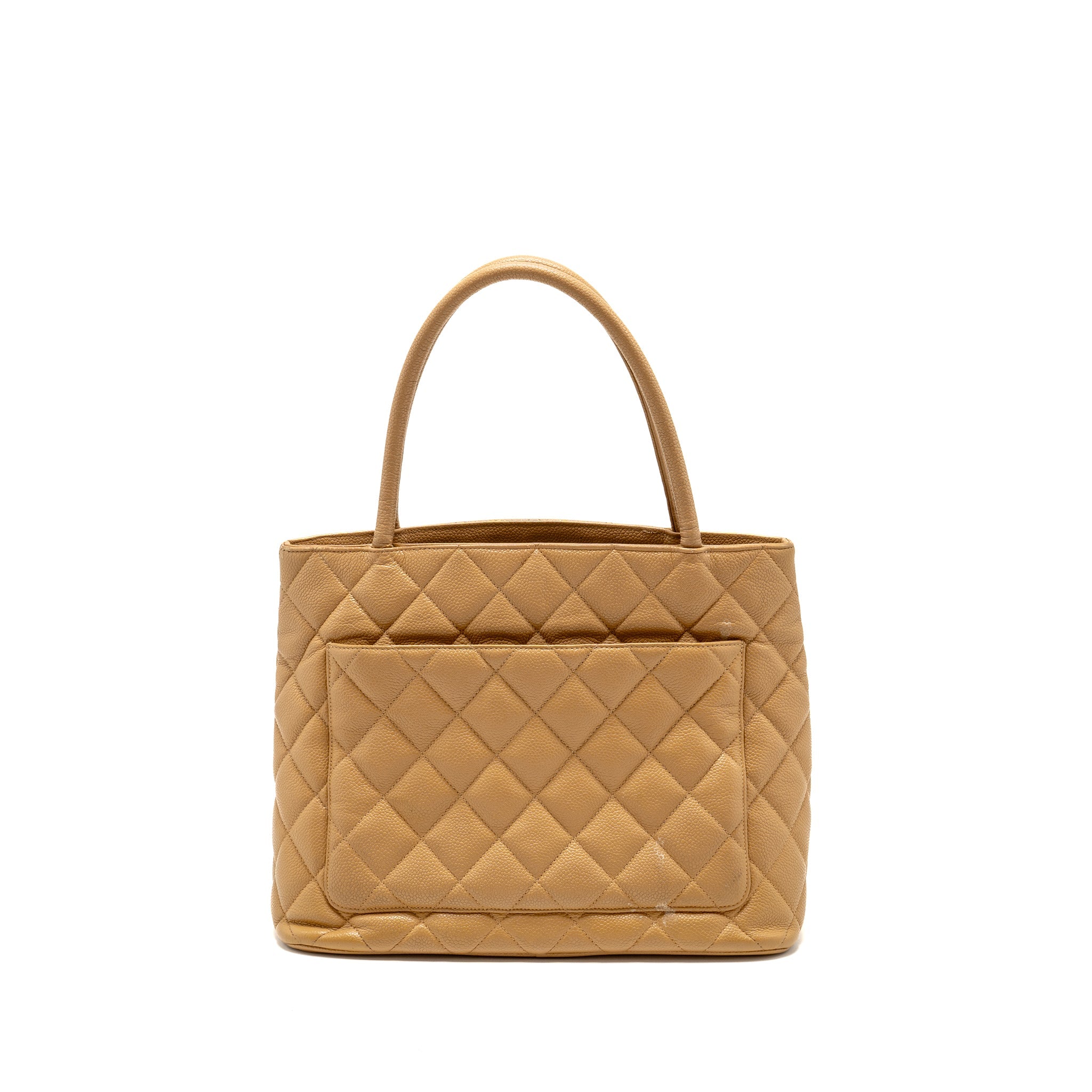 CHANEL Vintage Medallion Tote Bag Caviar Beige