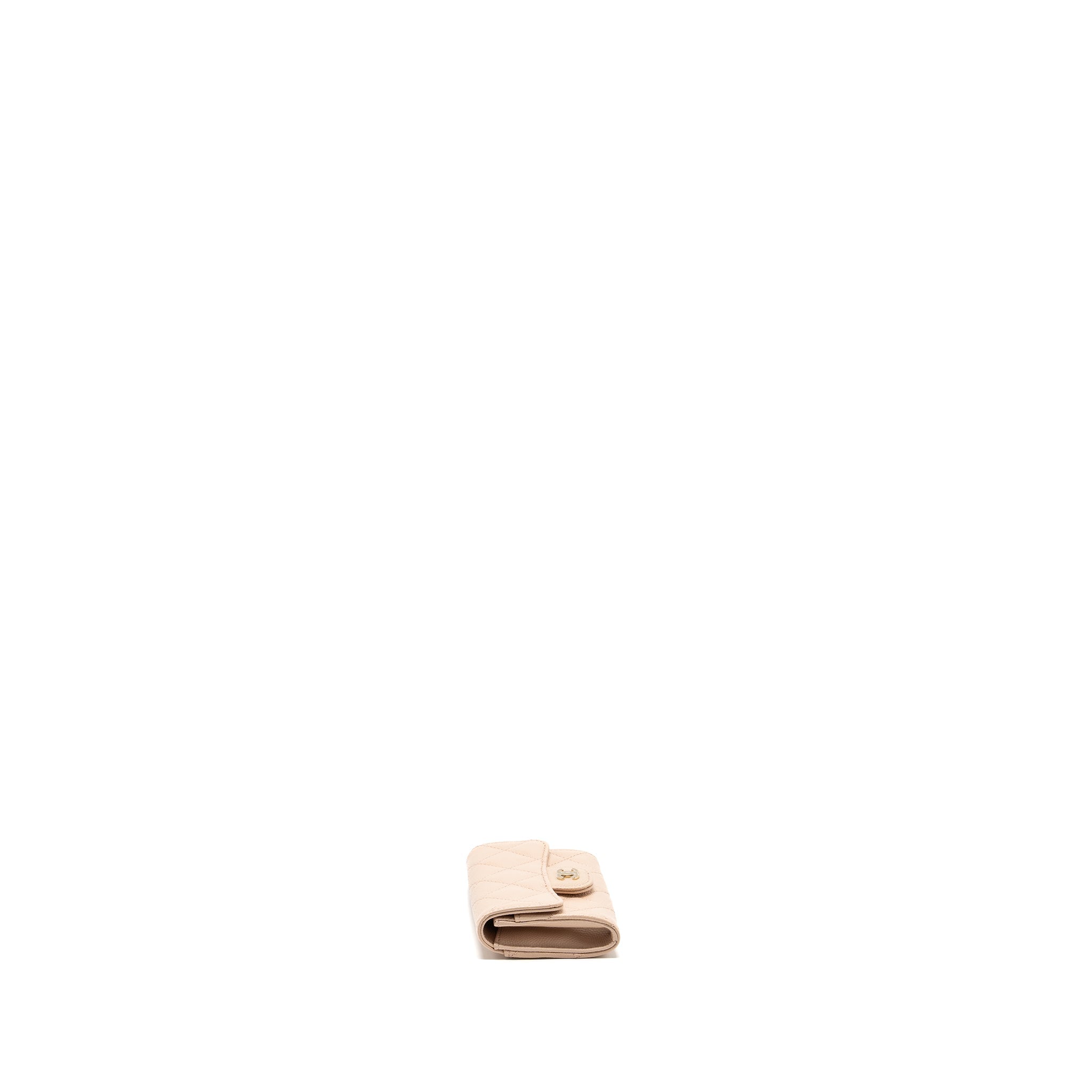 Chanel classic flap card holder caviar light beige L