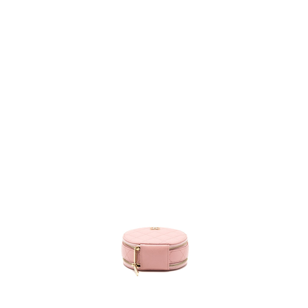 Chanel Top Handle Mini Round Vanity With Chain Caviar Pink L