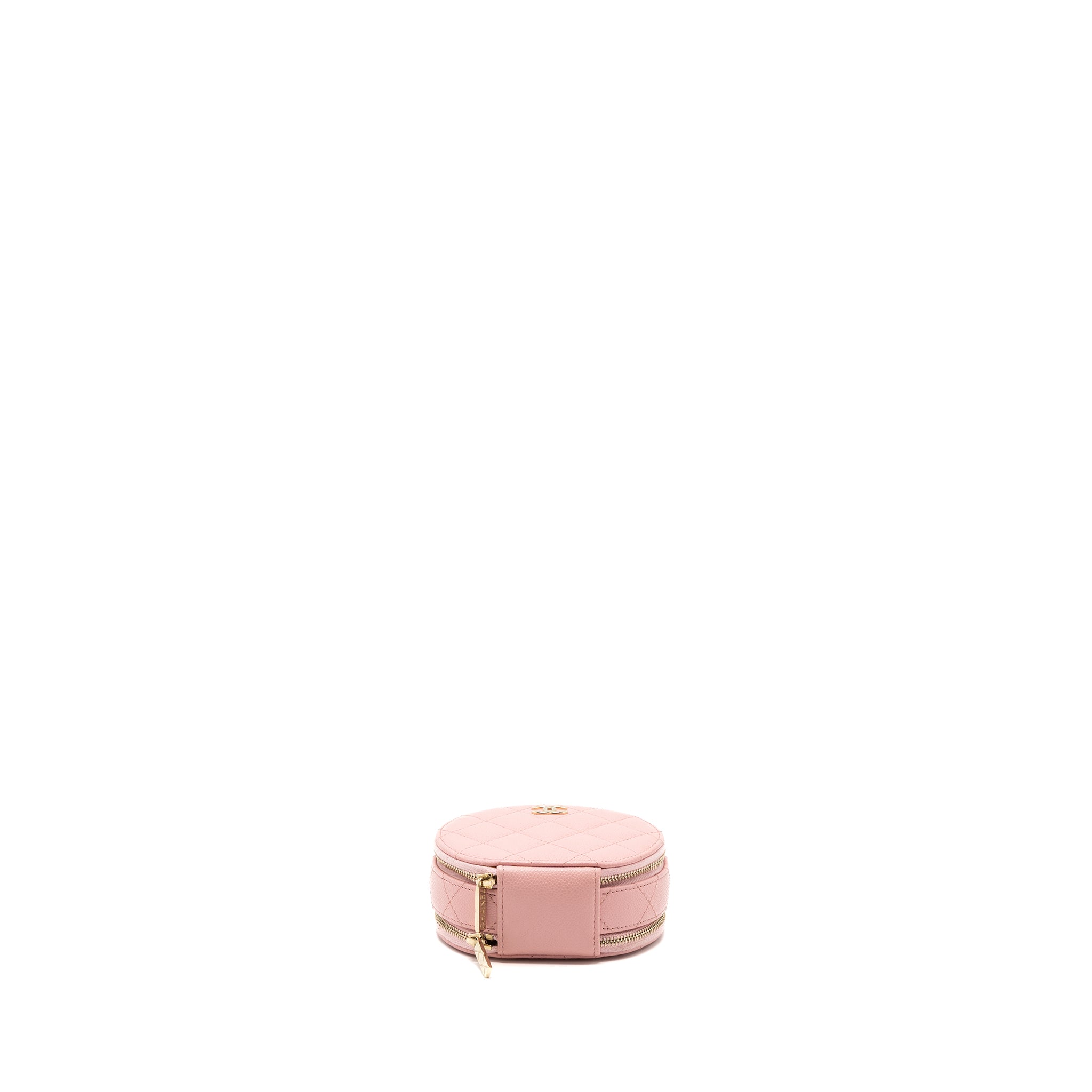 Chanel Top Handle Mini Round Vanity With Chain Caviar Pink L