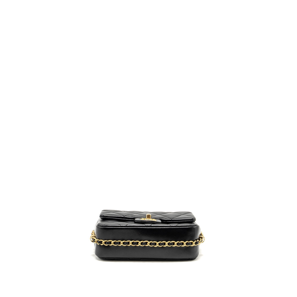 Chanel Mini Coco CC Logo Quilted Flap Bag Lambskin Black  (Microchip)