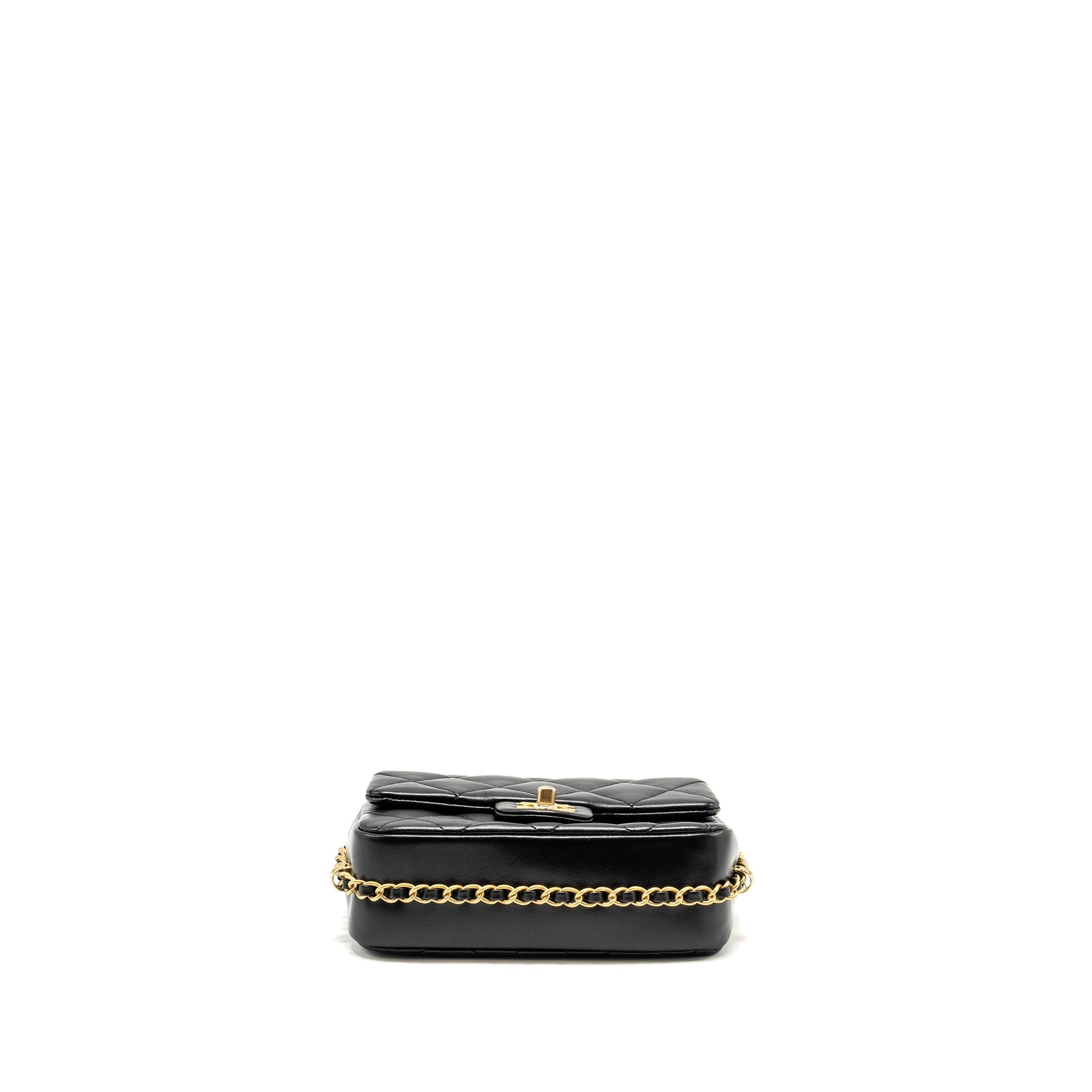 Chanel Mini Coco CC Logo Quilted Flap Bag Lambskin Black  (Microchip)