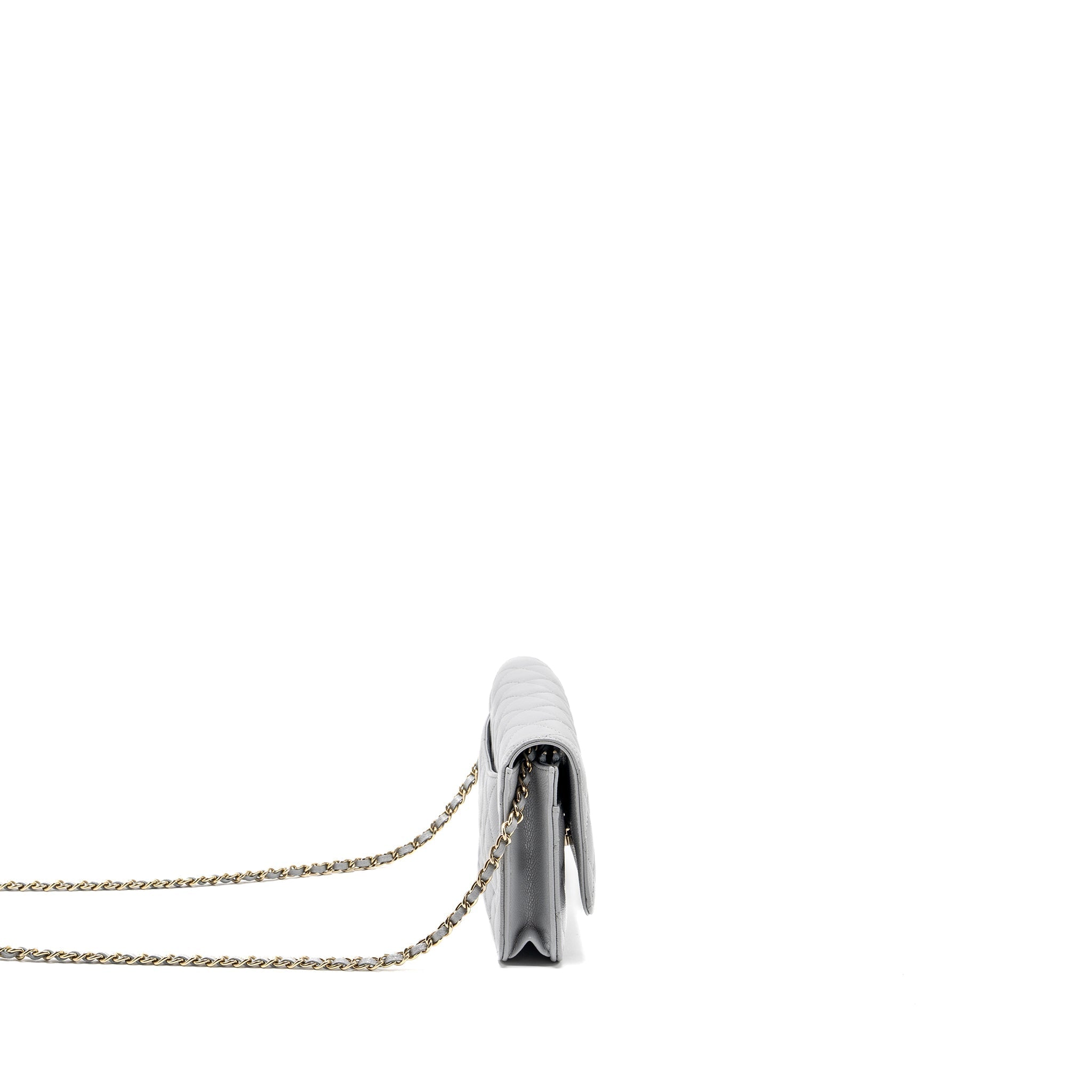CHANEL Classic Wallet On Chain Caviar Light Grey L (Microchip)