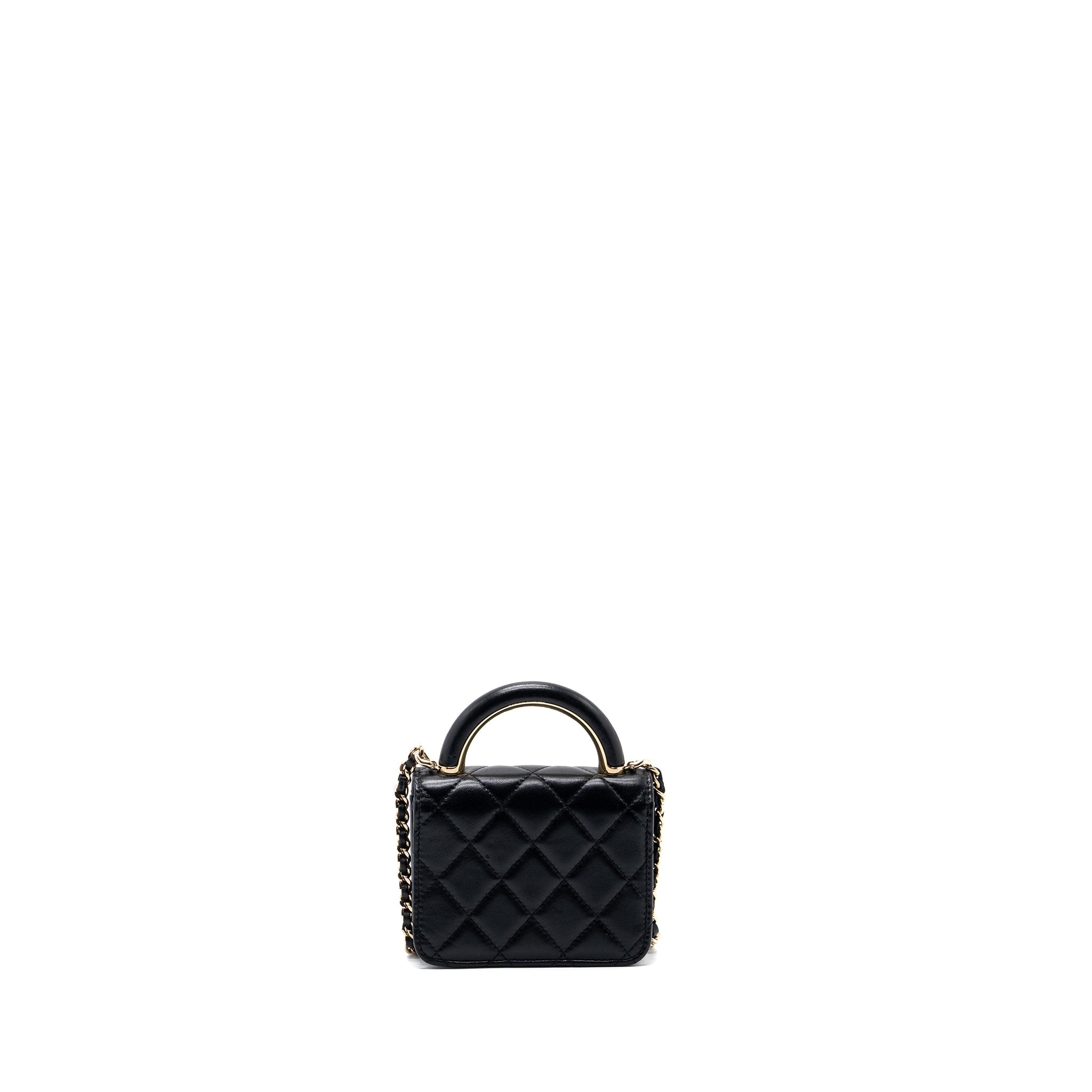 chanel top handle mini flap bag with chain lambskin black L (microchip)