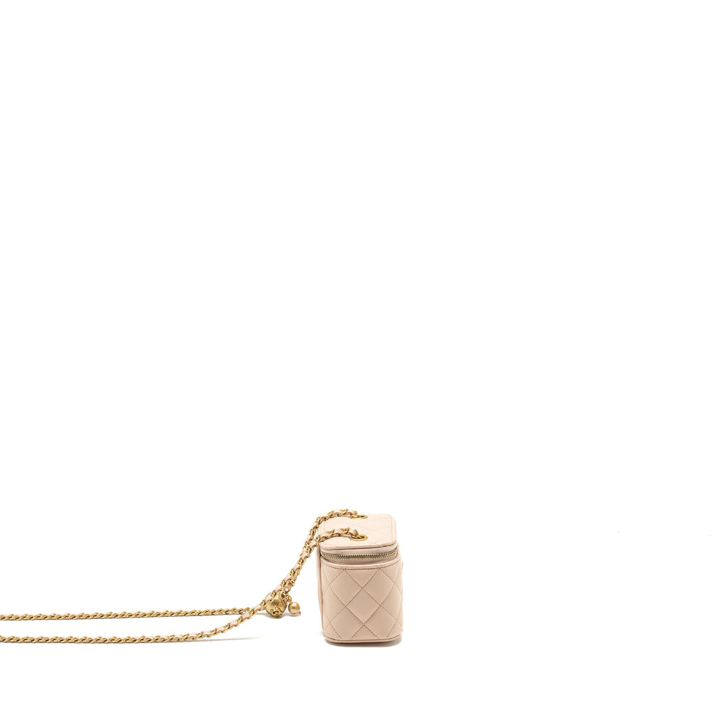 Chanel Pearl Crush Mini Vanity with Chain Lambskin Light Beige