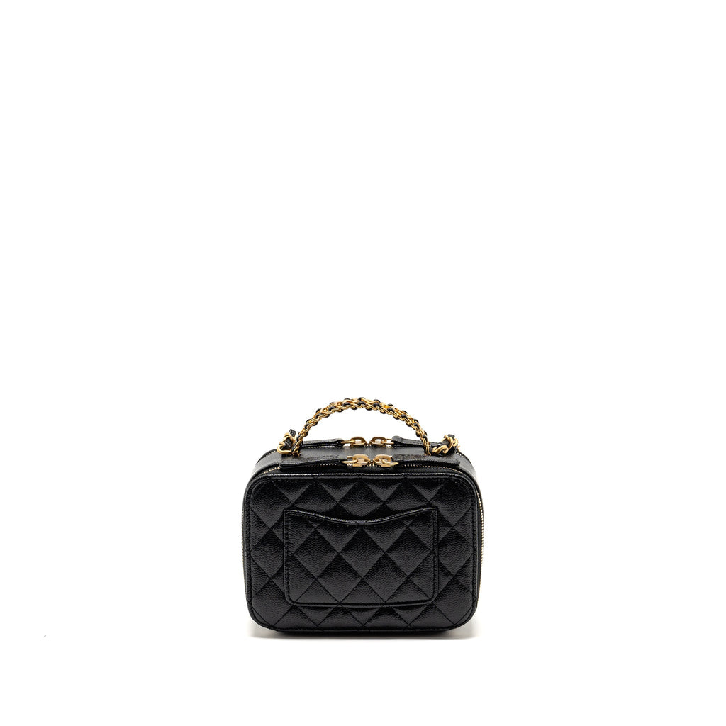 Chanel Logo Detailed Handle Mini Pick Me Up Vanity Case Caviar Black  (Microchip)