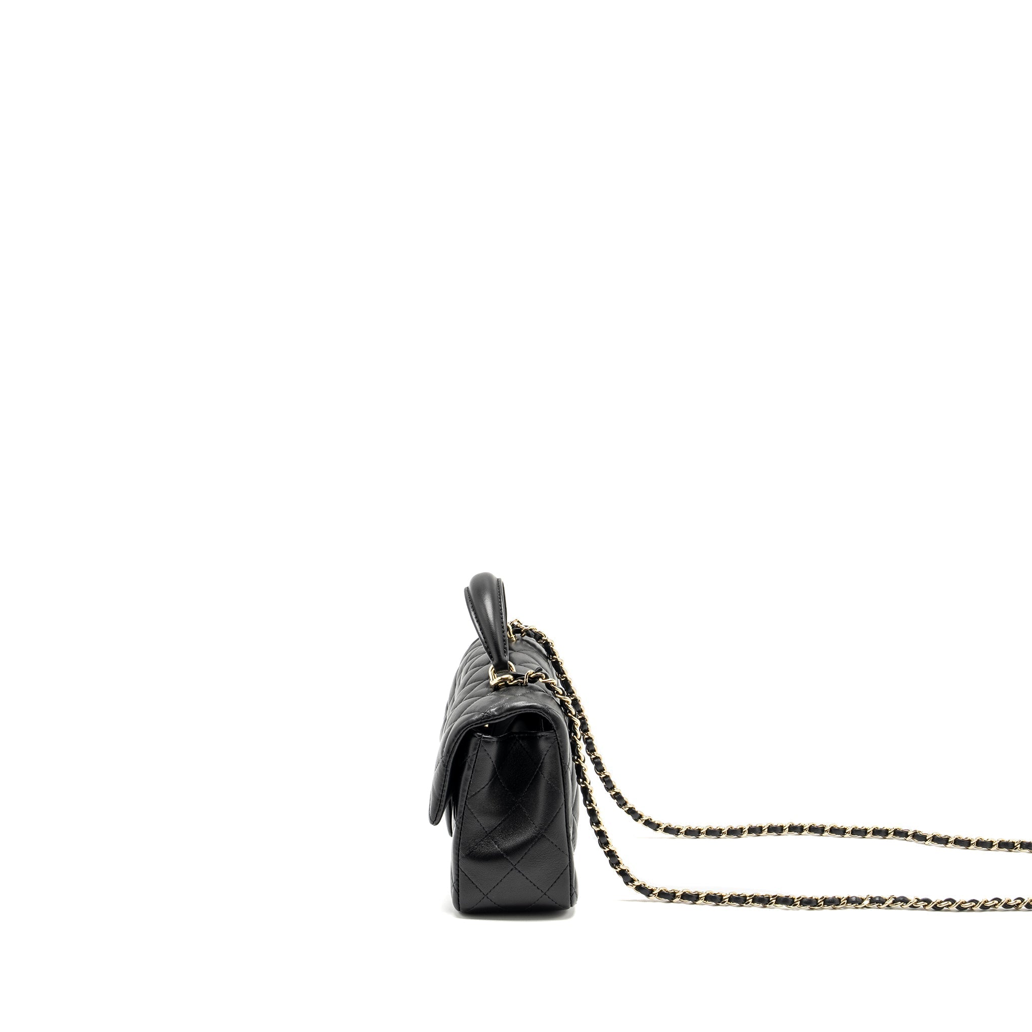 CHANEL Top Handle Mini Rectangular Flap Bag Lambskin Black L (microchip)