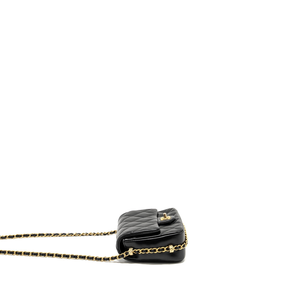 Chanel Mini Coco CC Logo Quilted Flap Bag Lambskin Black  (Microchip)