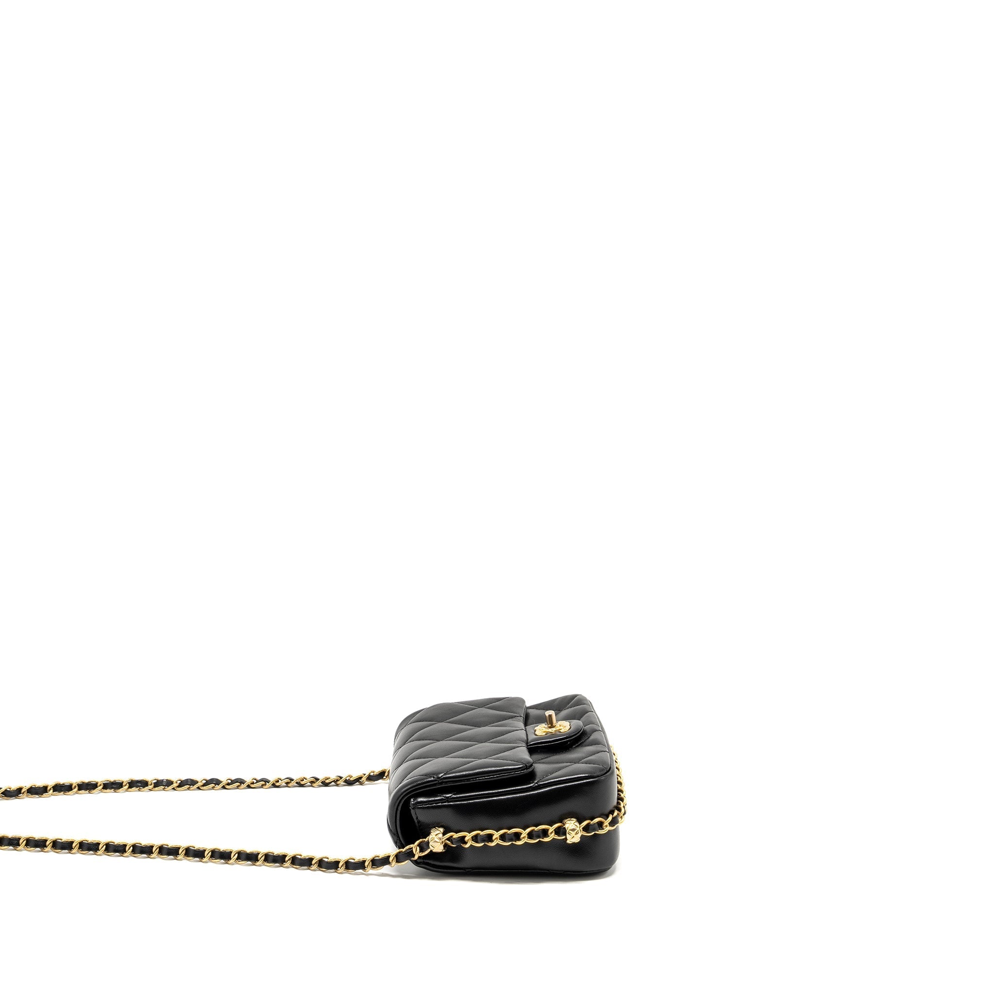 Chanel Mini Coco CC Logo Quilted Flap Bag Lambskin Black  (Microchip)