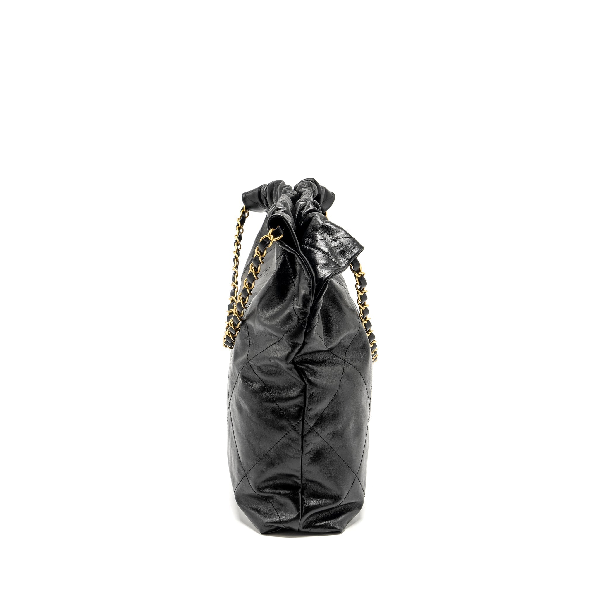 CHANEL Medium 22 Bag Gold Letter Shiny Calfskin Black  (Microchip)
