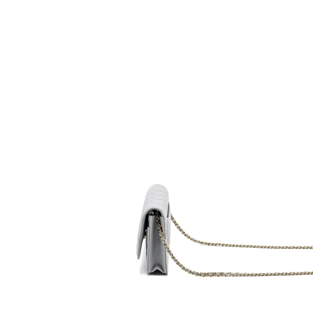 CHANEL Classic Wallet On Chain Caviar Light Grey L (Microchip)