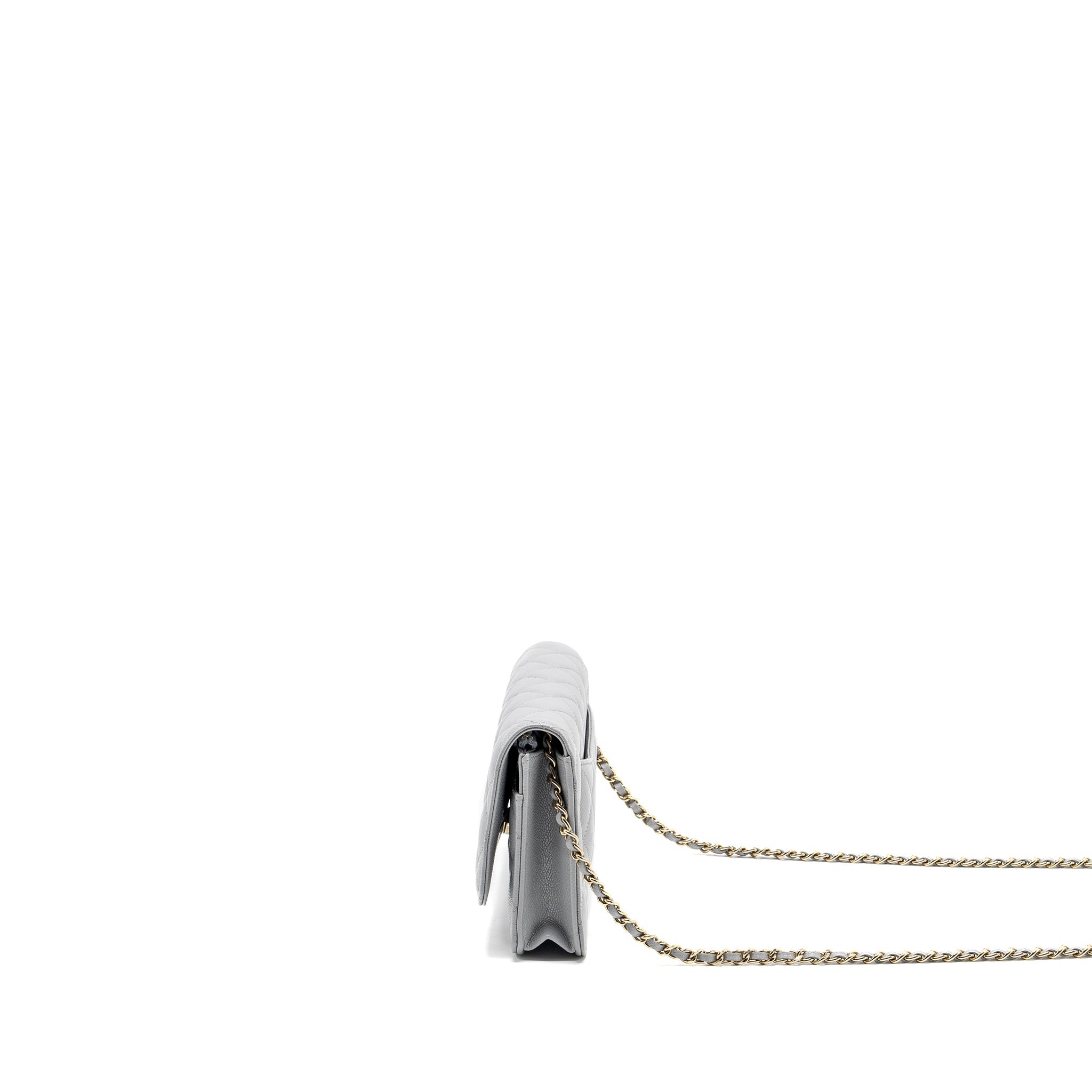 CHANEL Classic Wallet On Chain Caviar Light Grey L (Microchip)
