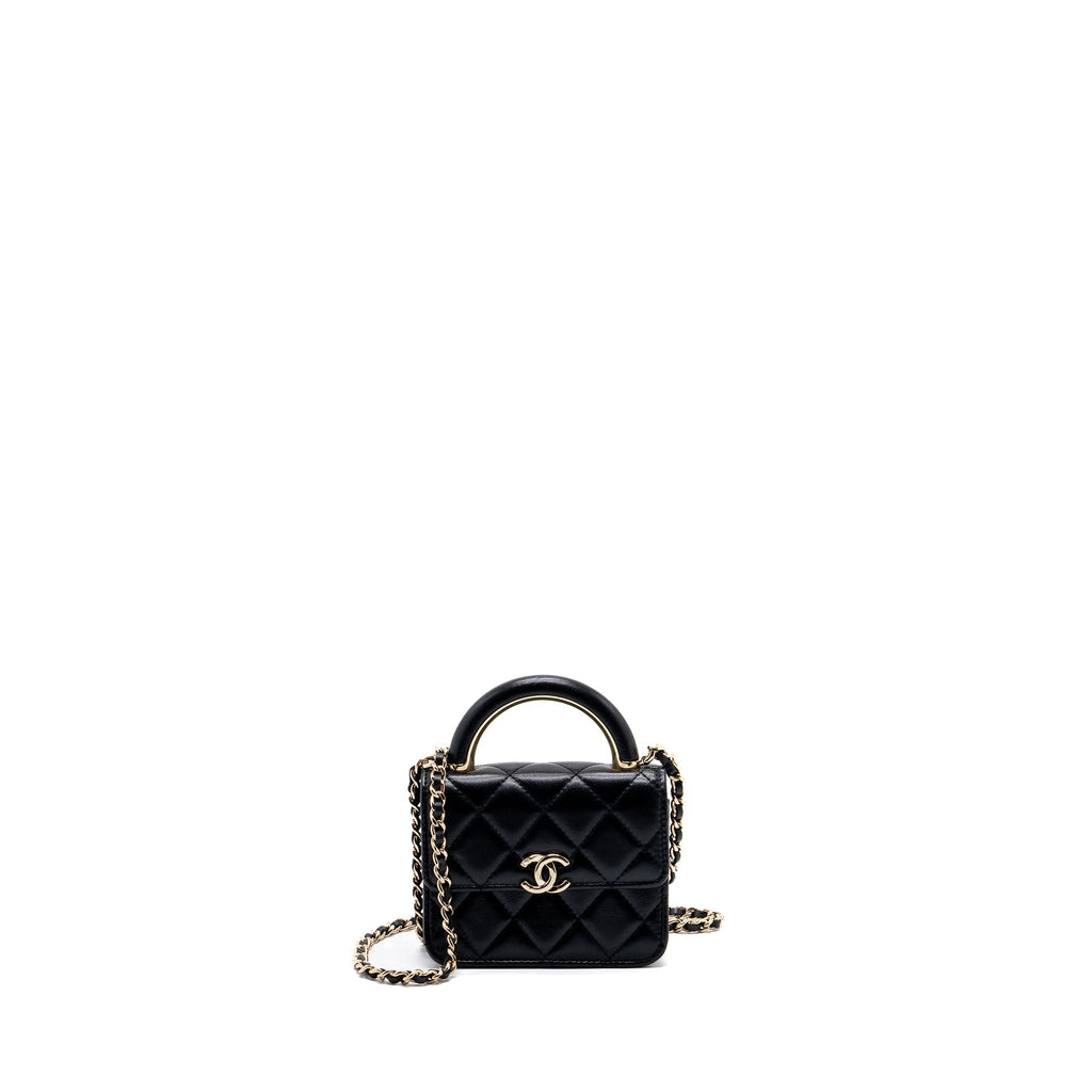 chanel top handle mini flap bag with chain lambskin black L (microchip)