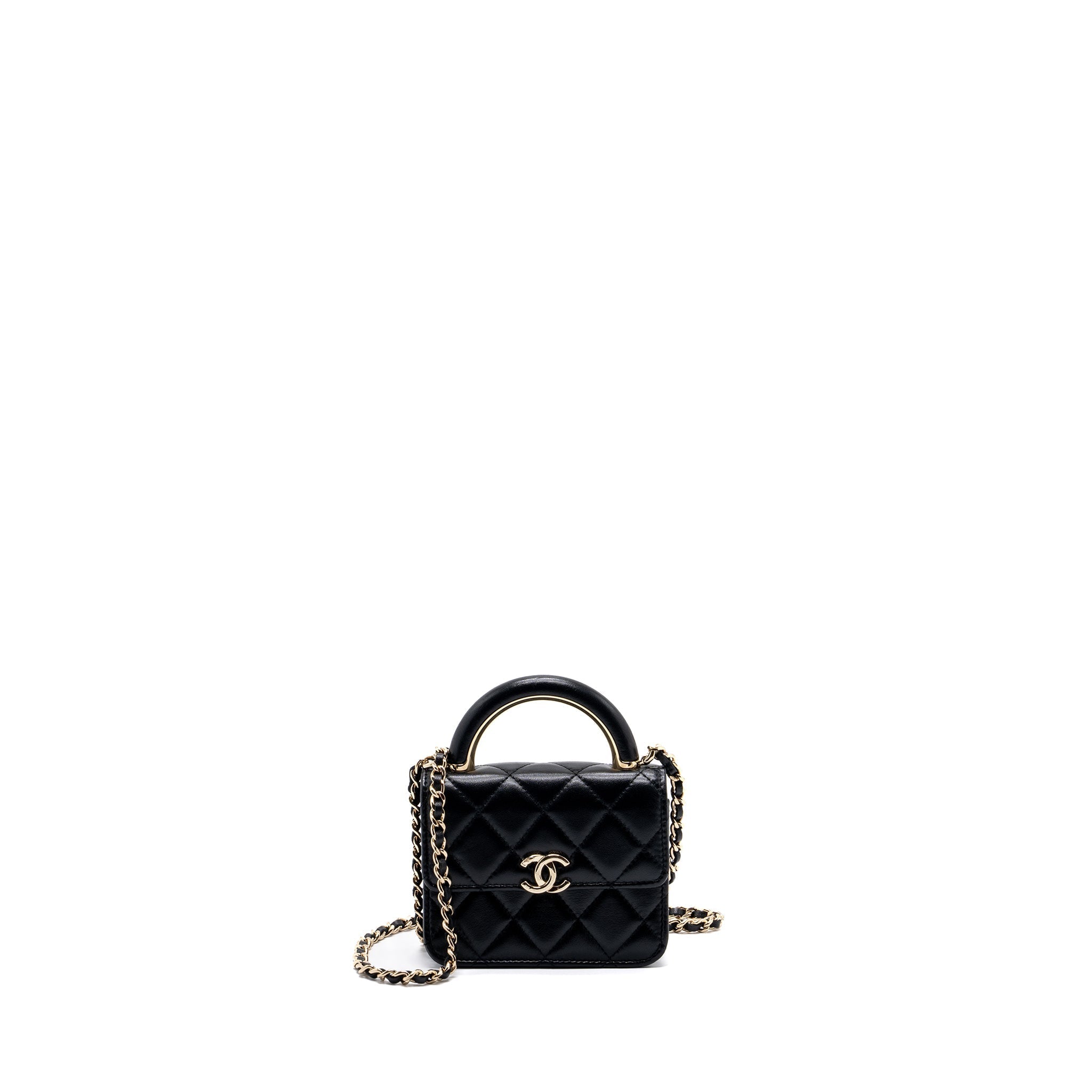 chanel top handle mini flap bag with chain lambskin black L (microchip)