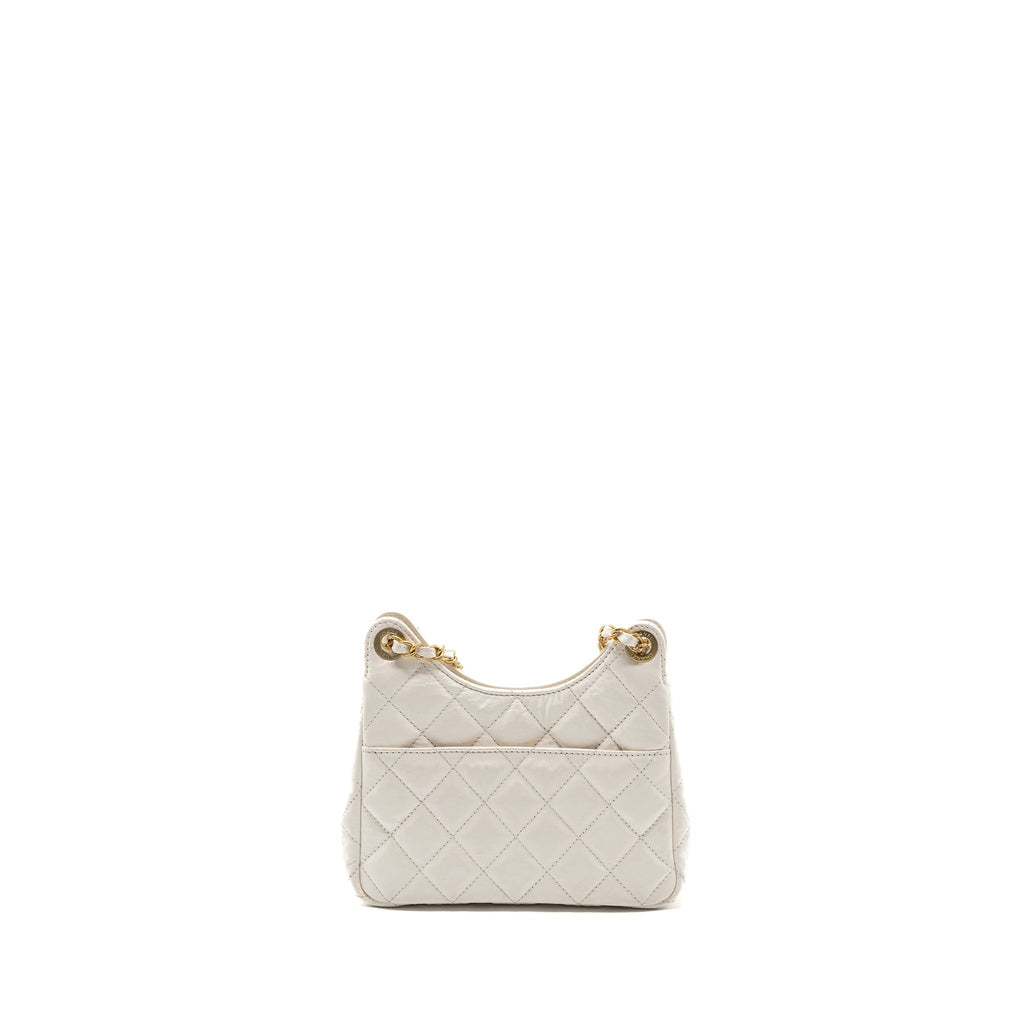 Chanel 23b Small Hobo Bag Shiny Calfskin White Brushed (Microchip)