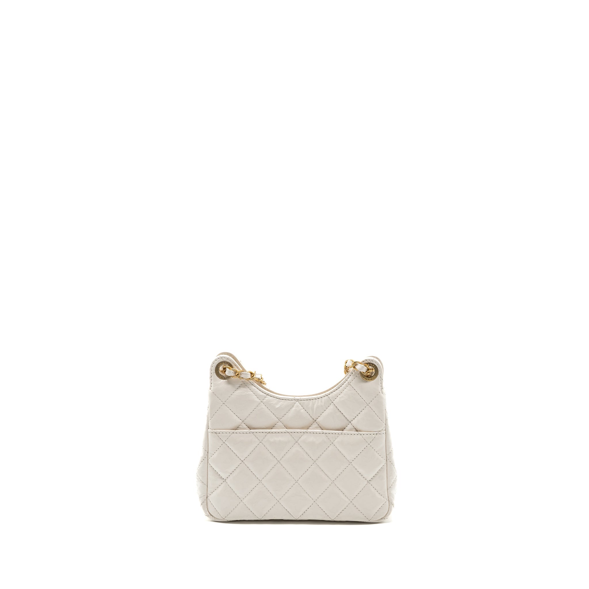 Chanel 23b Small Hobo Bag Shiny Calfskin White Brushed (Microchip)